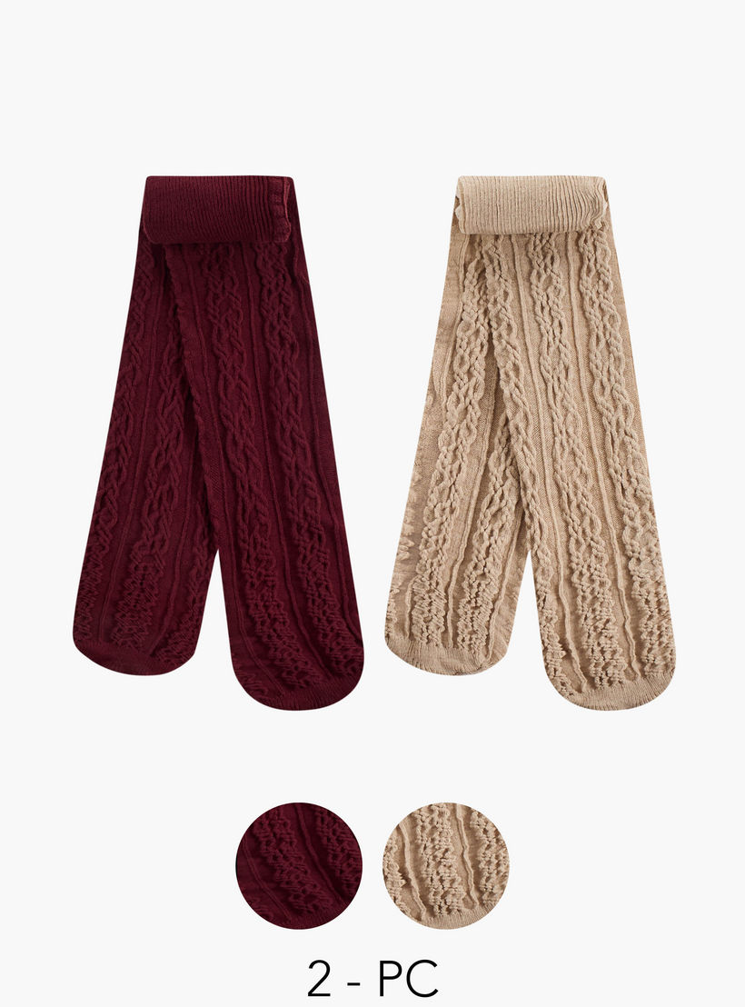جوارب طويلة بارزة الملمس من ليتل ميسي - طقم من قطعتين-girls-accessories-socks-image-1