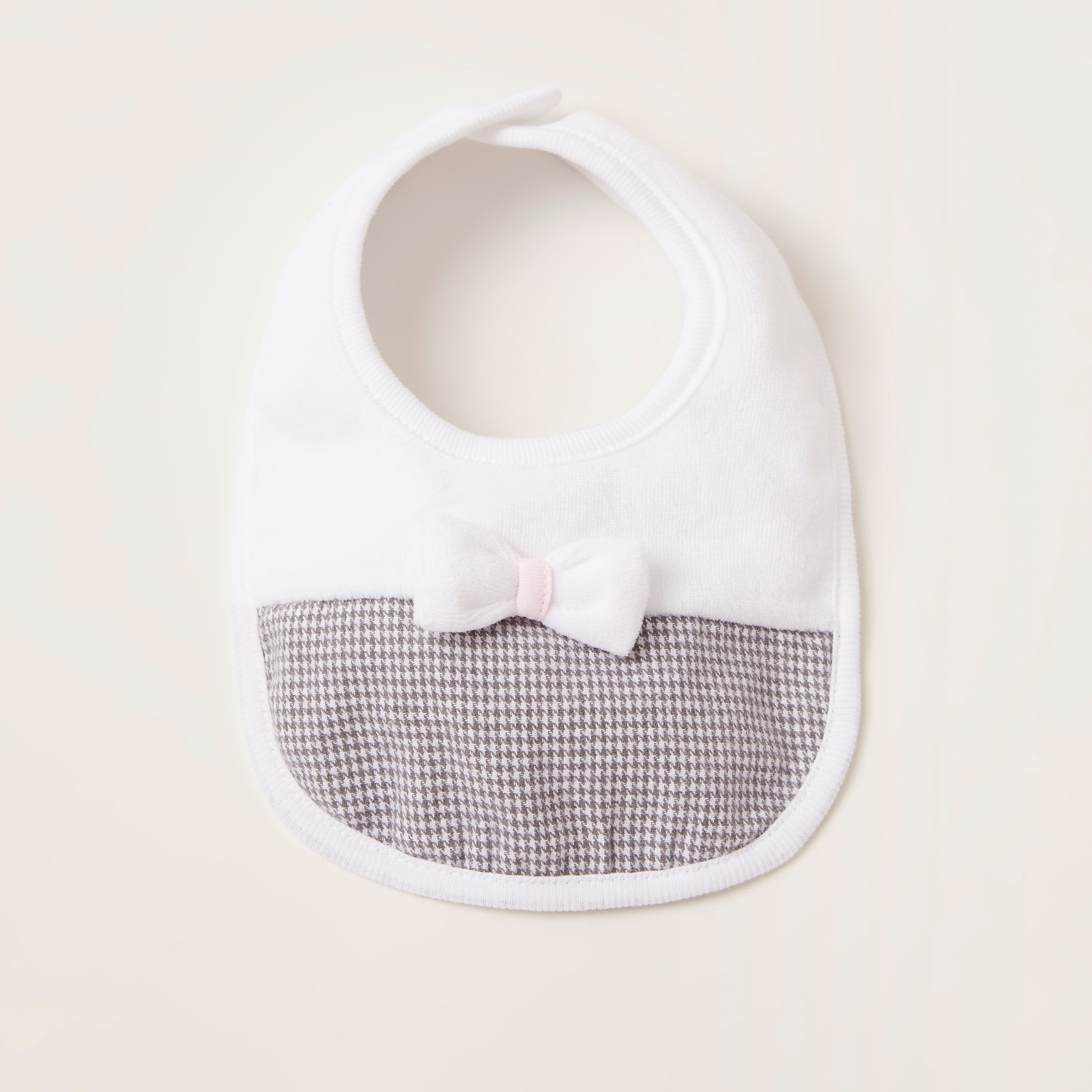 Juniors Checked Bib with Press Button Closure and Bow Applique-baby-feeding-bibs-image-4