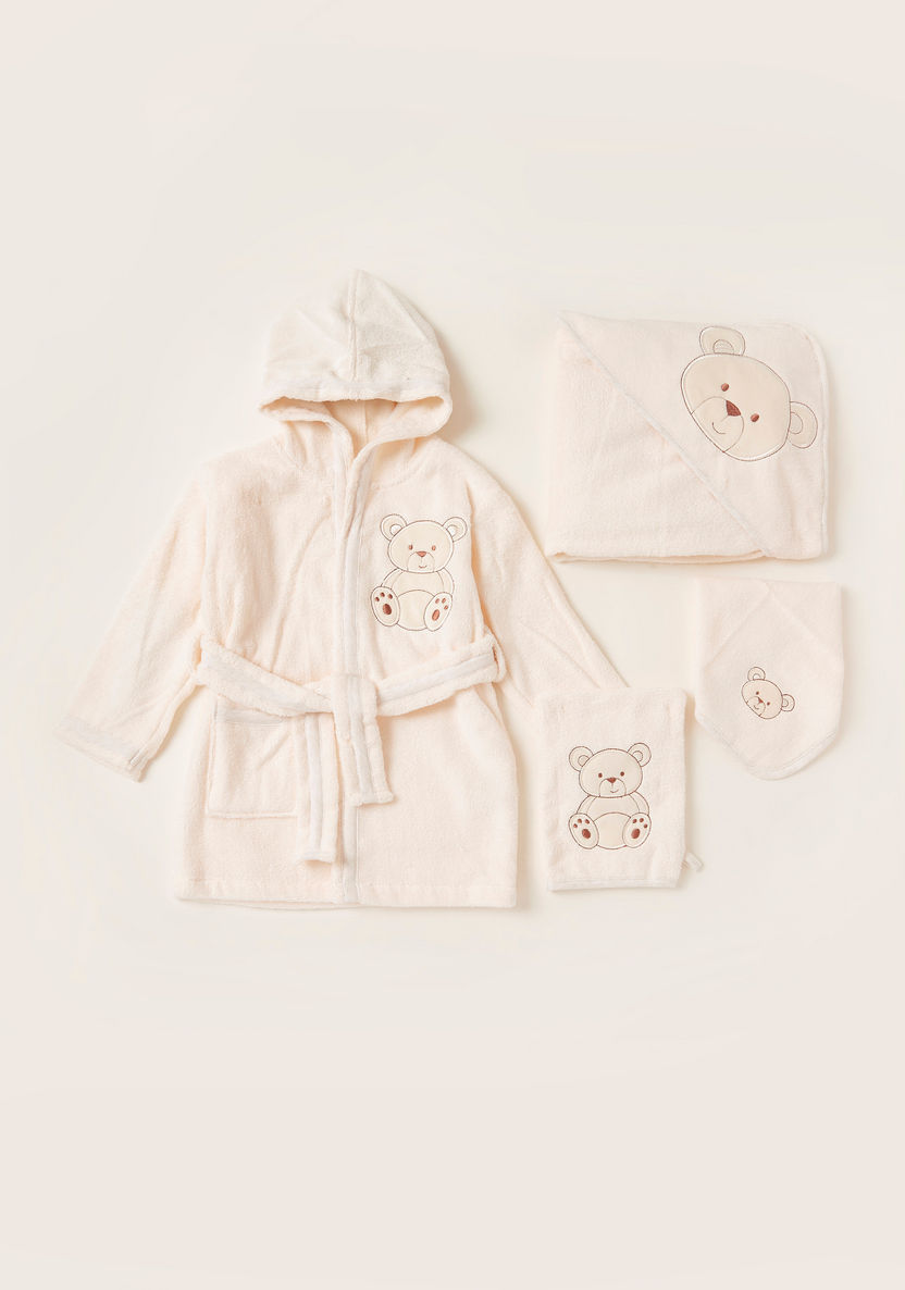 Giggles Embroidered 4-Piece Hooded Bathrobe and Towel Set-Towels and Flannels-image-0