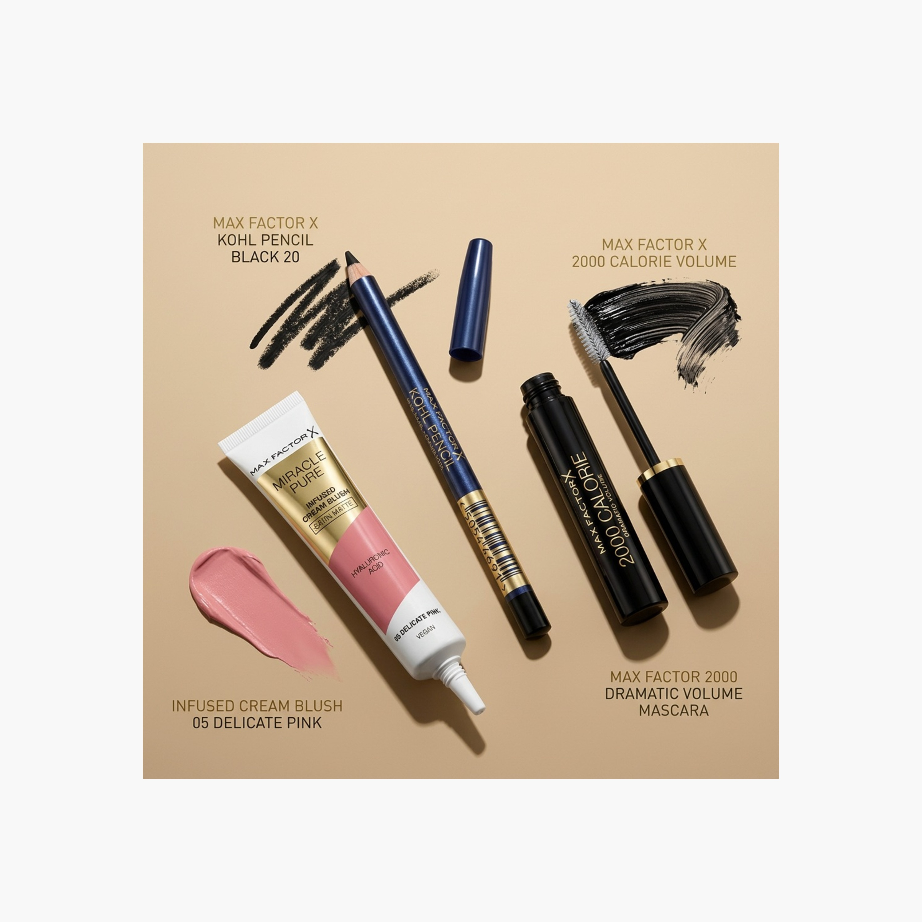 Max Factor Makeup Essentials Trio - Kohl Pencil, Miracle Pure Cream Blush & 2000 Calorie Mascara-beautyandpersonalcare-makeup-giftsets-image-1