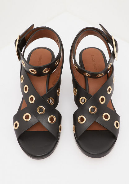Textured Cross Strap Sandals with Block Heels-Women%27s Heel Sandals-image-4