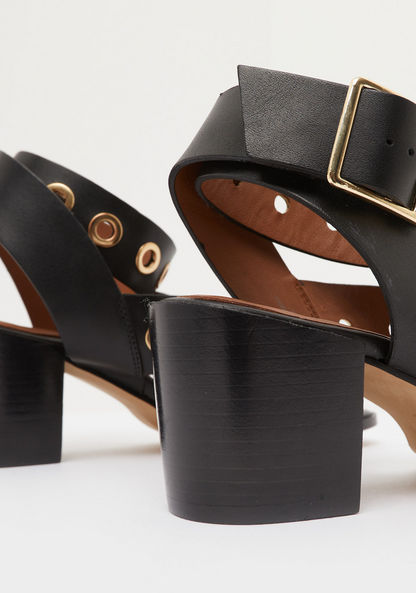 Textured Cross Strap Sandals with Block Heels-Women%27s Heel Sandals-image-6