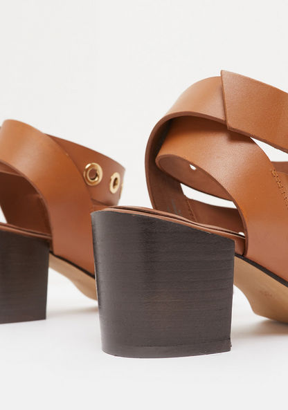 Textured Cross Strap Sandals with Block Heels-Women%27s Heel Sandals-image-5
