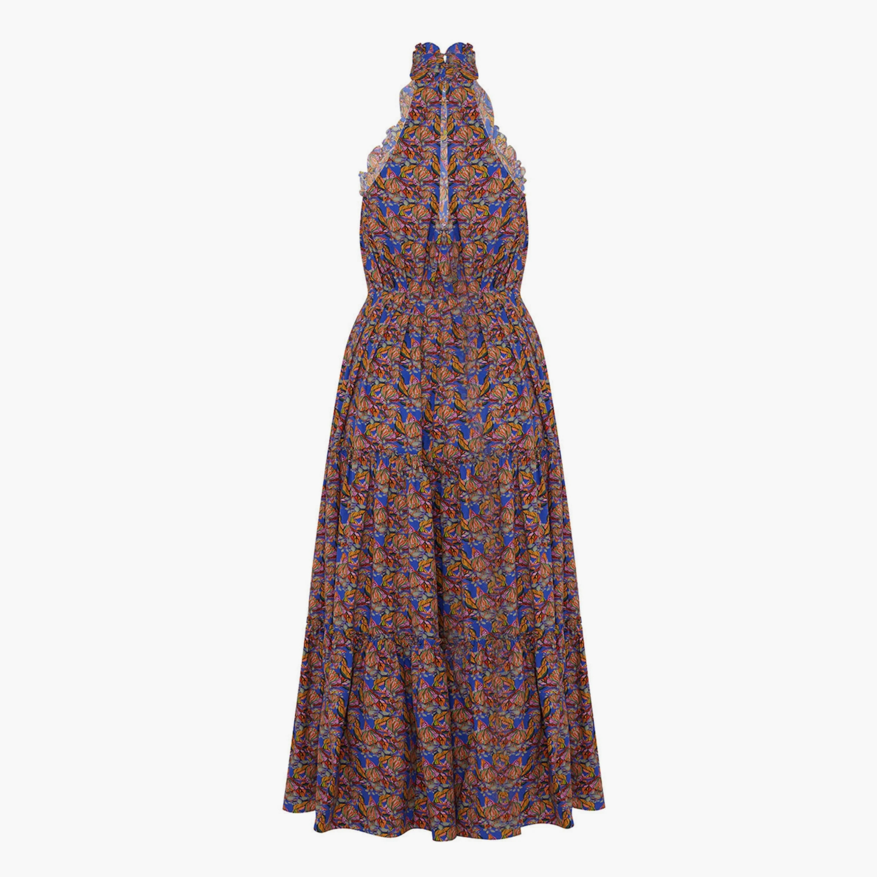 Nocturne Printed Cotton Halter Neck Tiered Multicolour Women's Maxi Dress-women-clothing-dresses-image-4