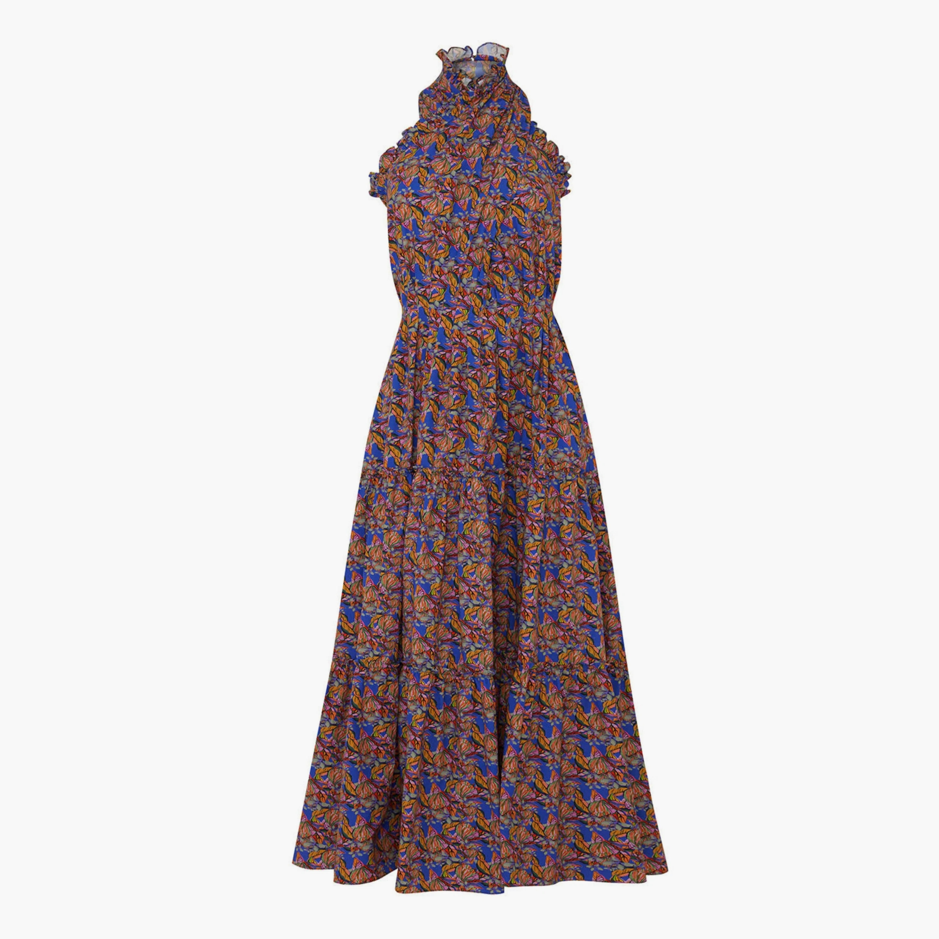 Nocturne Printed Cotton Halter Neck Tiered Multicolour Women's Maxi Dress-women-clothing-dresses-image-5