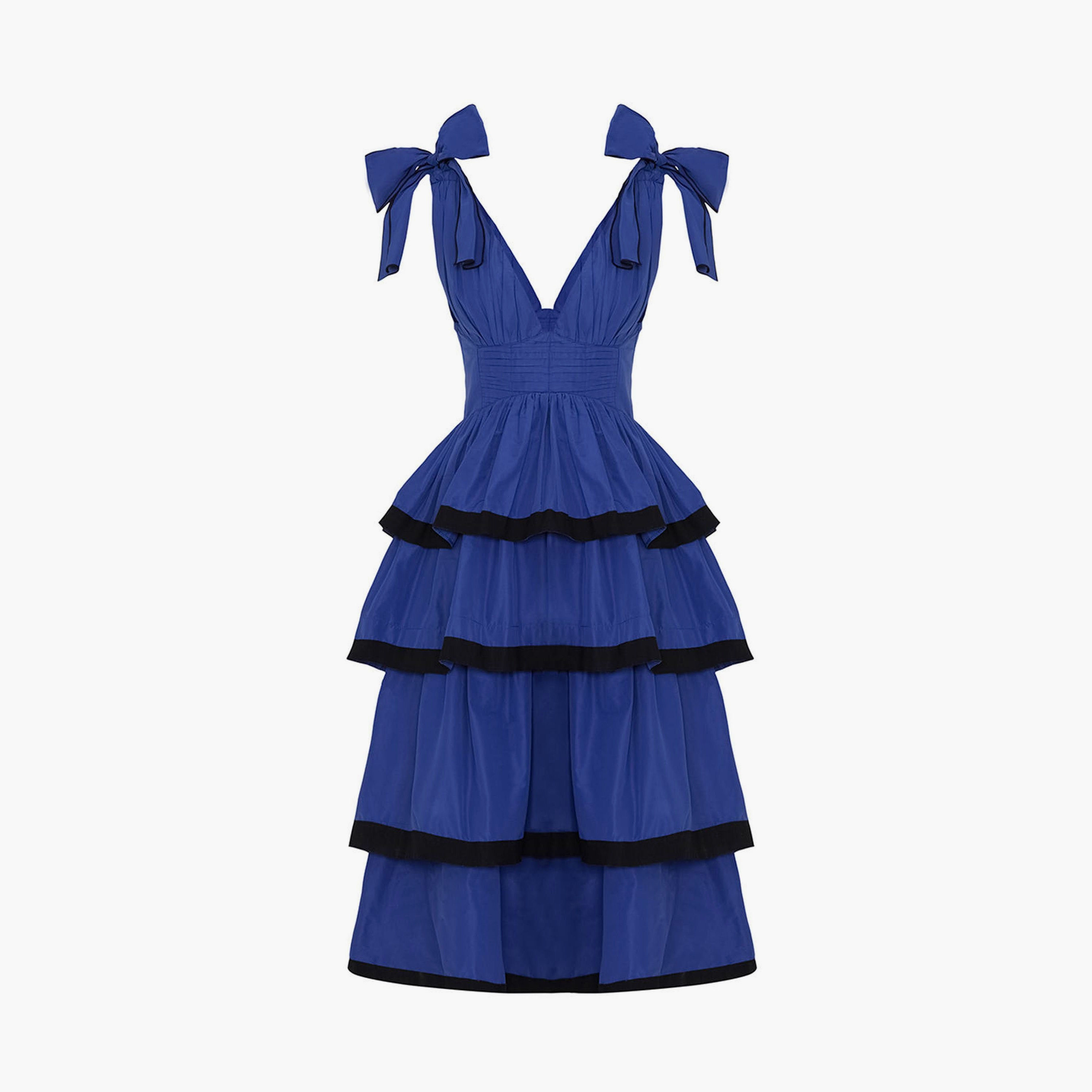 فستان نسائي أزرق قصير بطبقات وأحزمة كتف مزخرف بنقشة من نوكترن-women-clothing-dresses-image-4