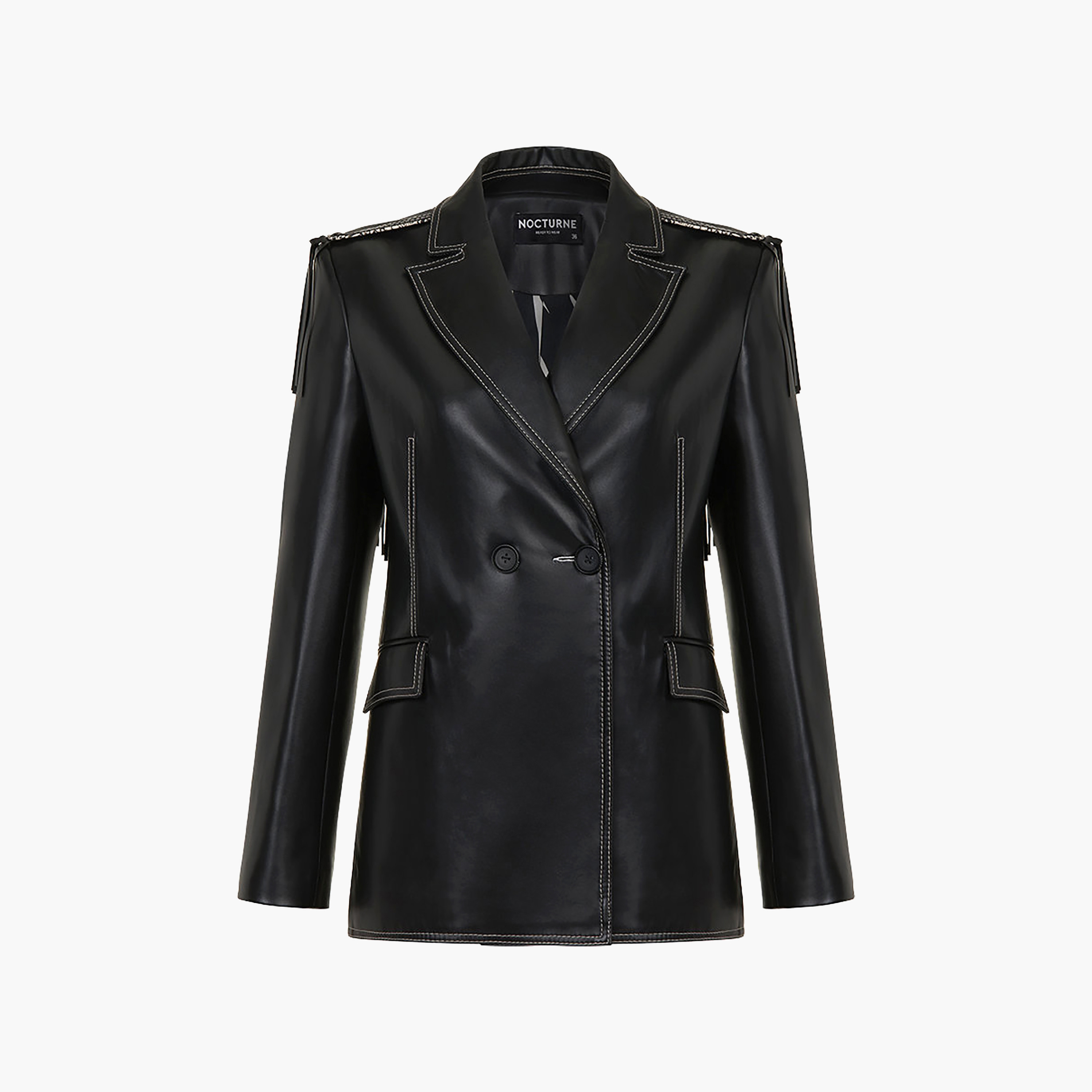 بليزر نسائي أسود بصف واحد وياقة مزينة بالترتر من نوكترن-women-clothing-coatsandjackets-blazers-image-4