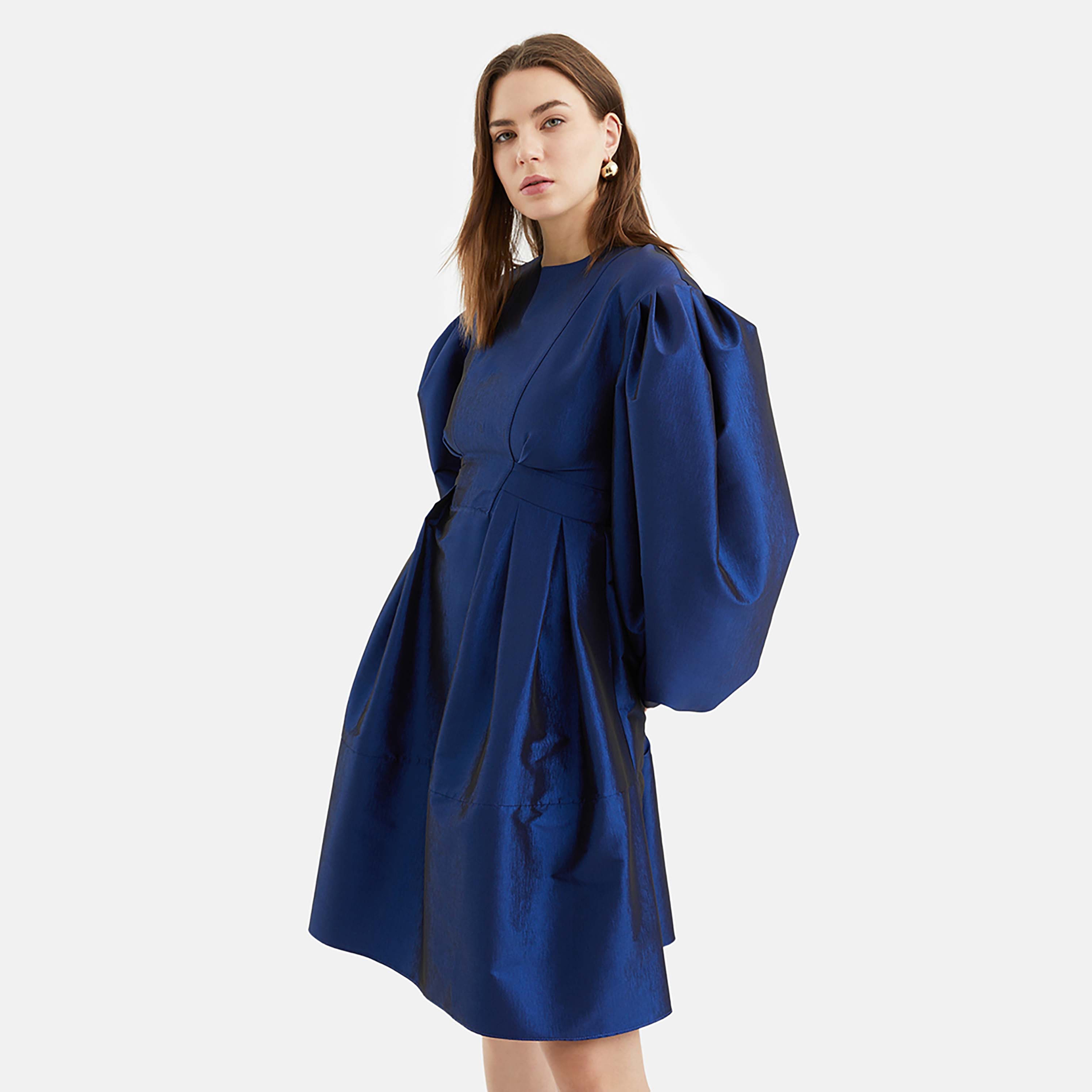 Nocturne Balloon Sleeves Skater Royal Blue Women's Knee Length Dress-women-clothing-dresses-image-2