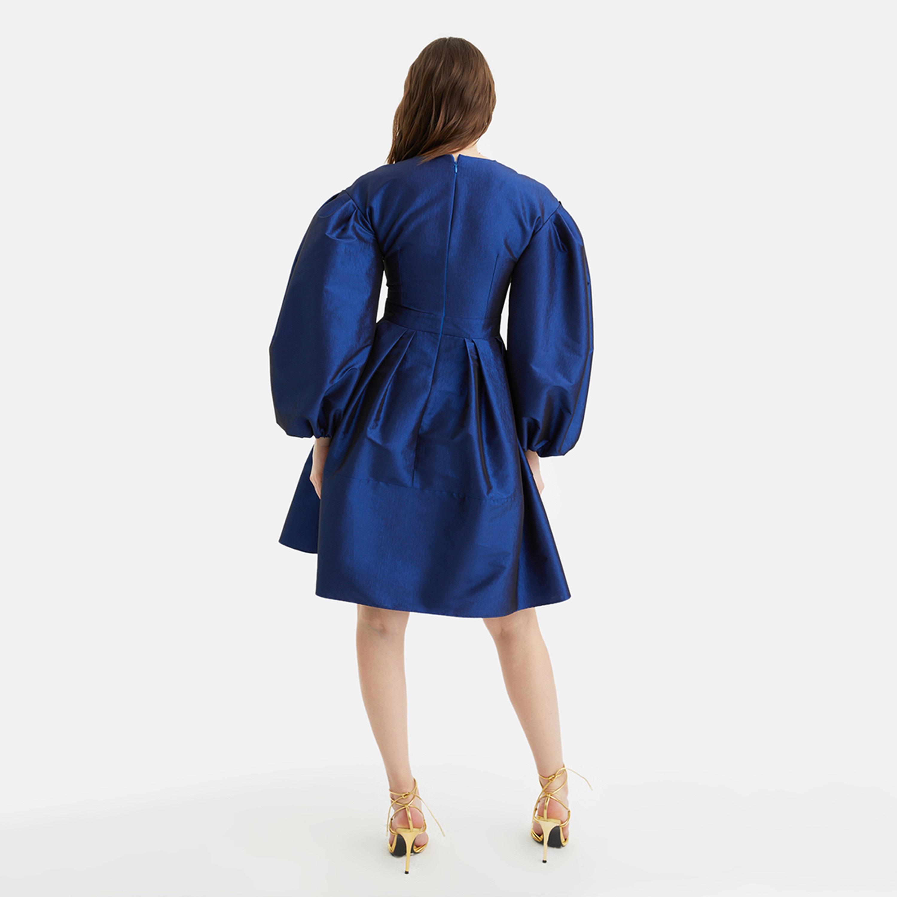 Nocturne Balloon Sleeves Skater Royal Blue Women's Knee Length Dress-women-clothing-dresses-image-3