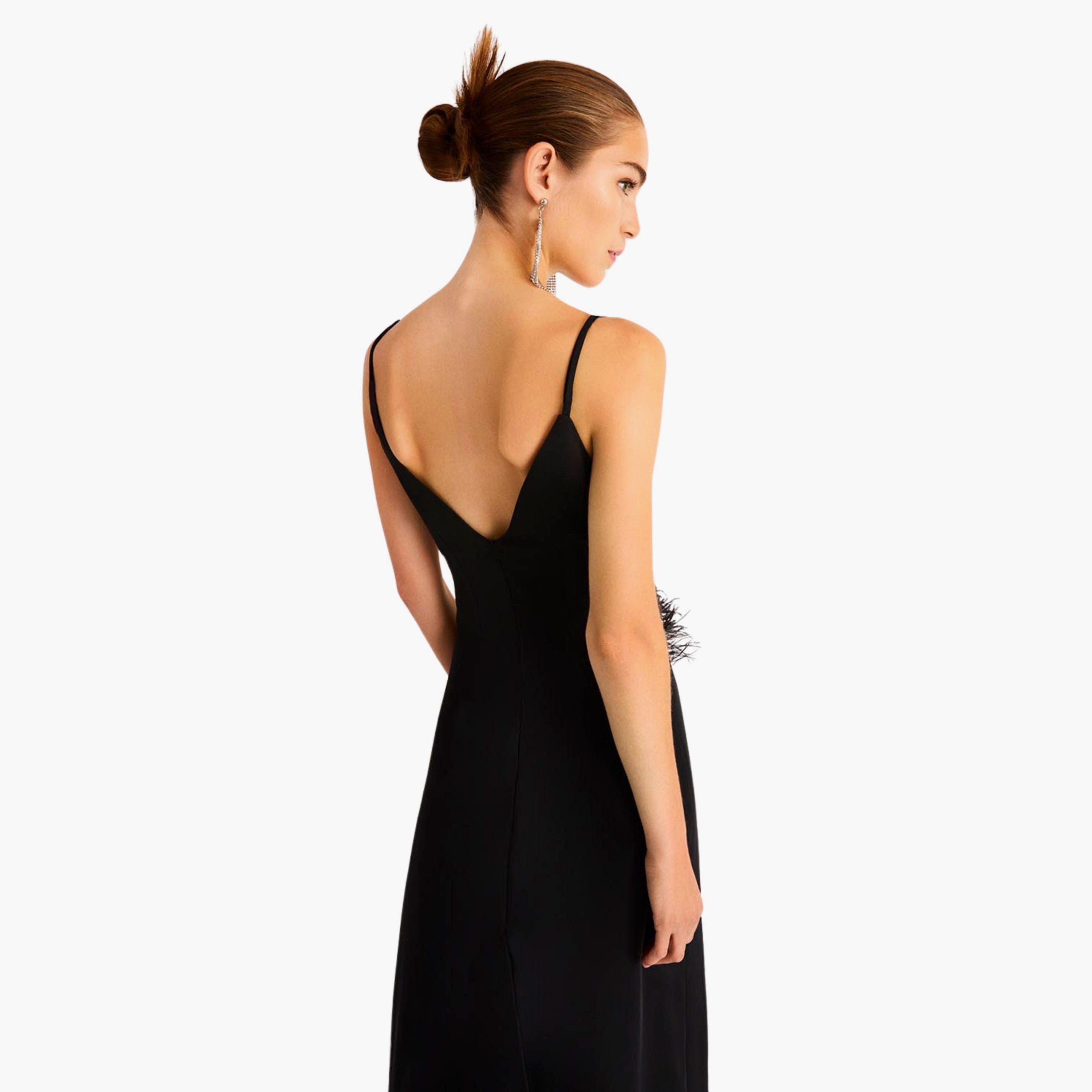 فستان ماكسي أسود مفتوح من الأمام ومزين بأحجار الراين للنساء من نوكتيرن-women-clothing-dresses-image-2