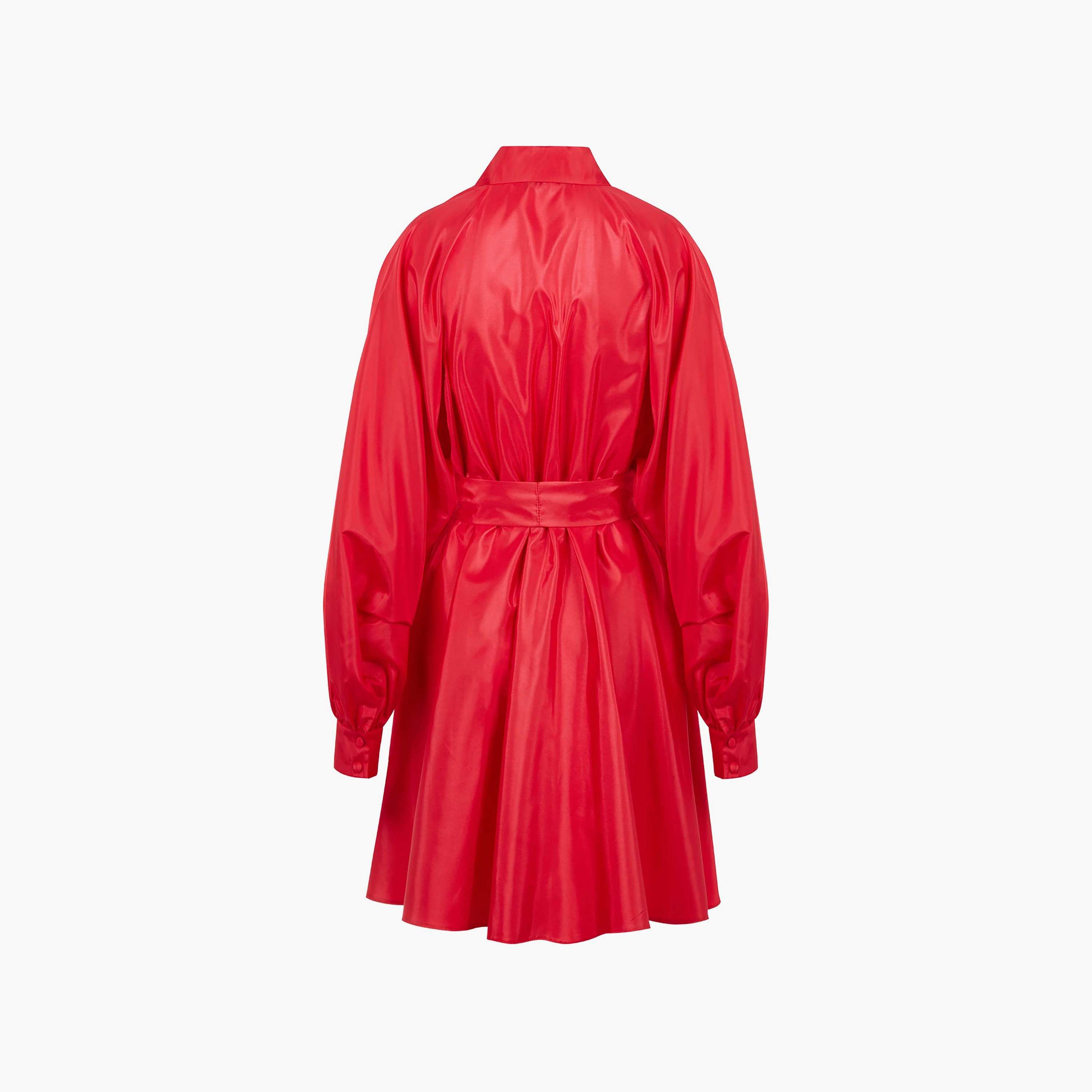 Nocturne Collared Balloon Sleeves Shirt Red Women's Knee Length Dress-women-clothing-dresses-image-5