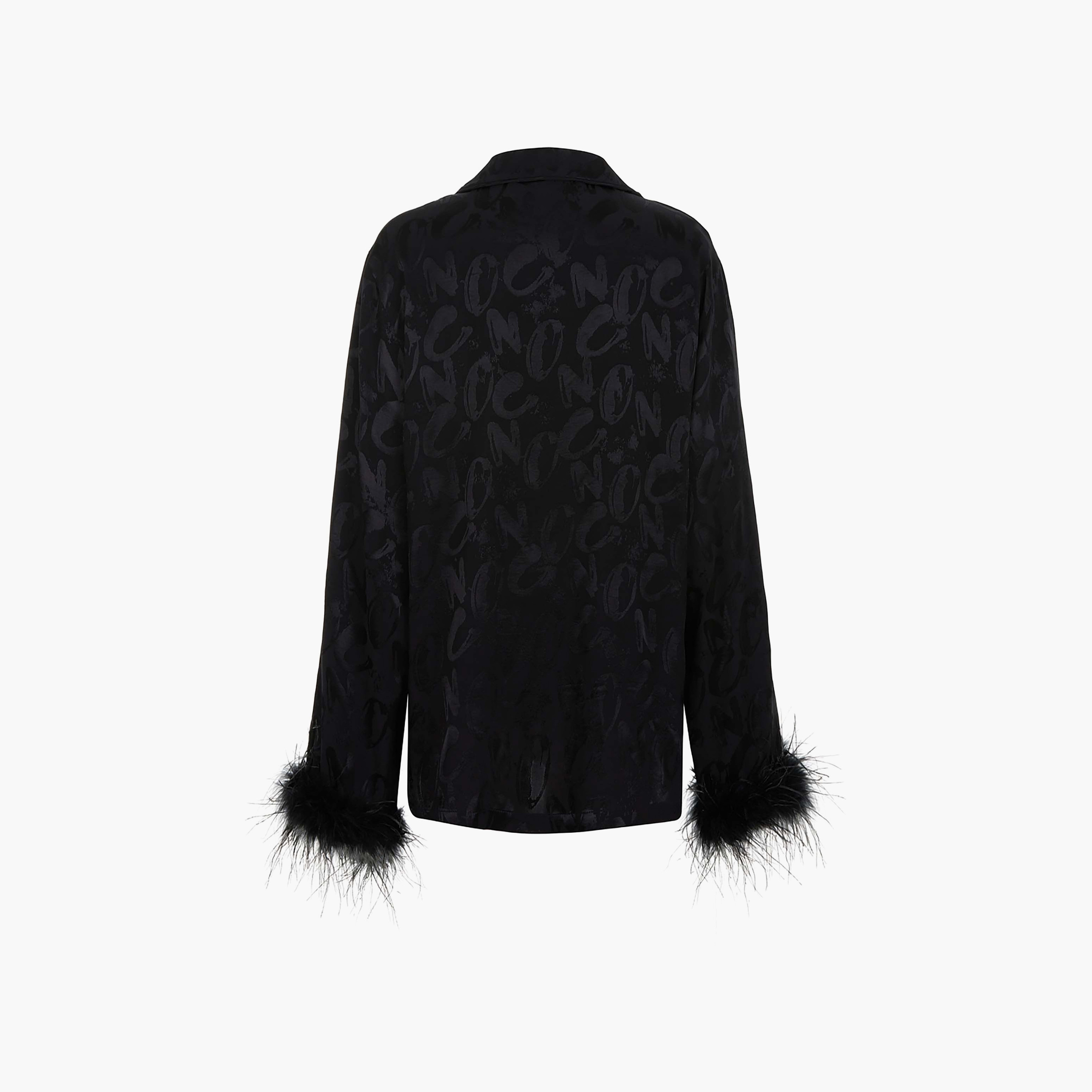 Nocturne Typographic Notch Collar Feather Cuffs Black Women's Blazer-women-clothing-coatsandjackets-blazers-image-4
