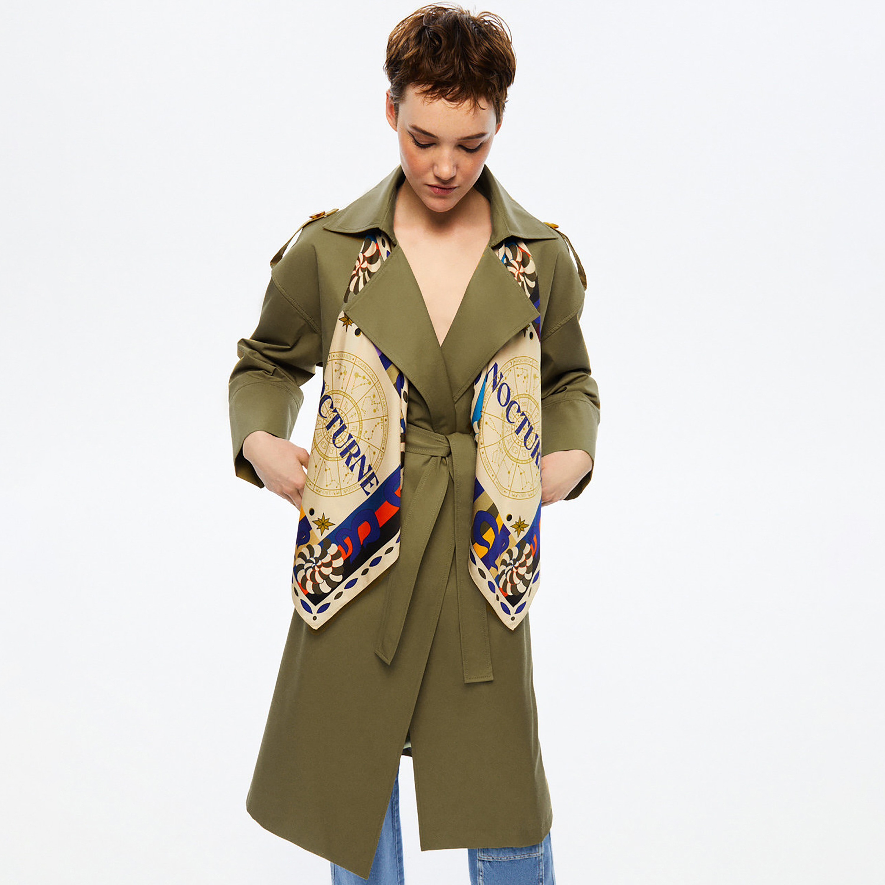 Nocturne Lapel Collar Olive Green Women's Trench Coat-women-winterwear-coatsandjackets-coats-image-1