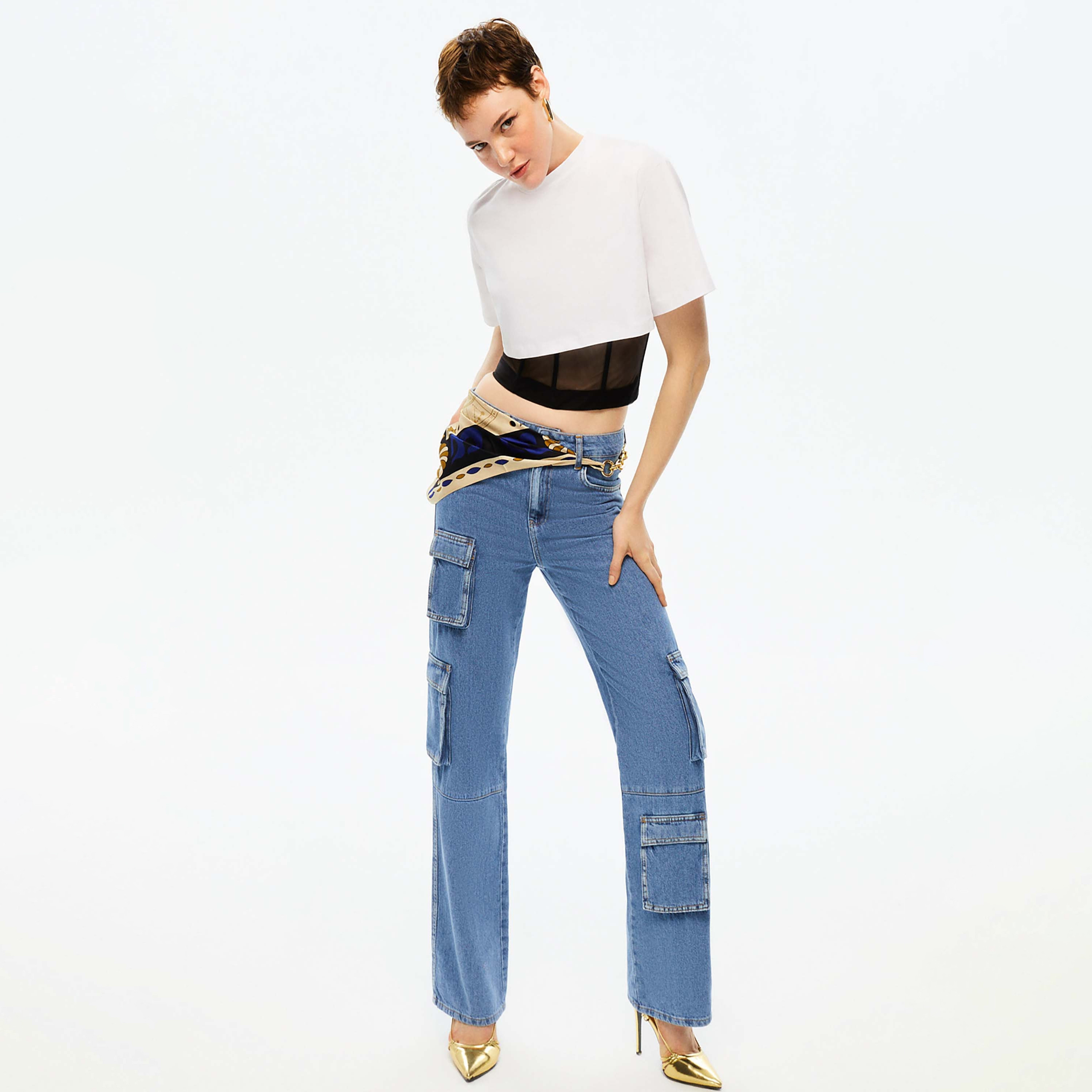 بنطلون جينز نسائي كارغو قطني أزرق من نوكترن-women-clothing-bottoms-jeans-image-2