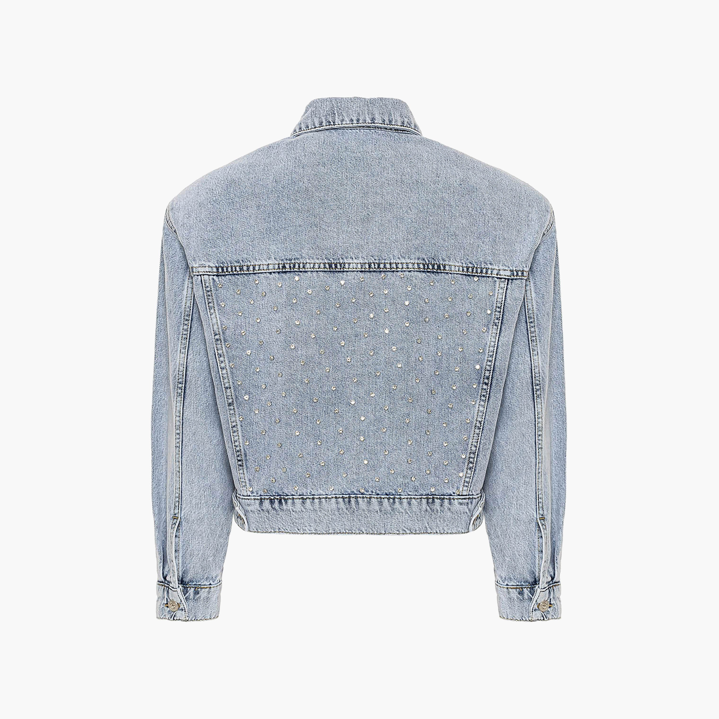 Nocturne Rhinestone Detailed Cotton Collared Light Blue Women's Denim Jacket-women-winterwear-coatsandjackets-jackets-image-5