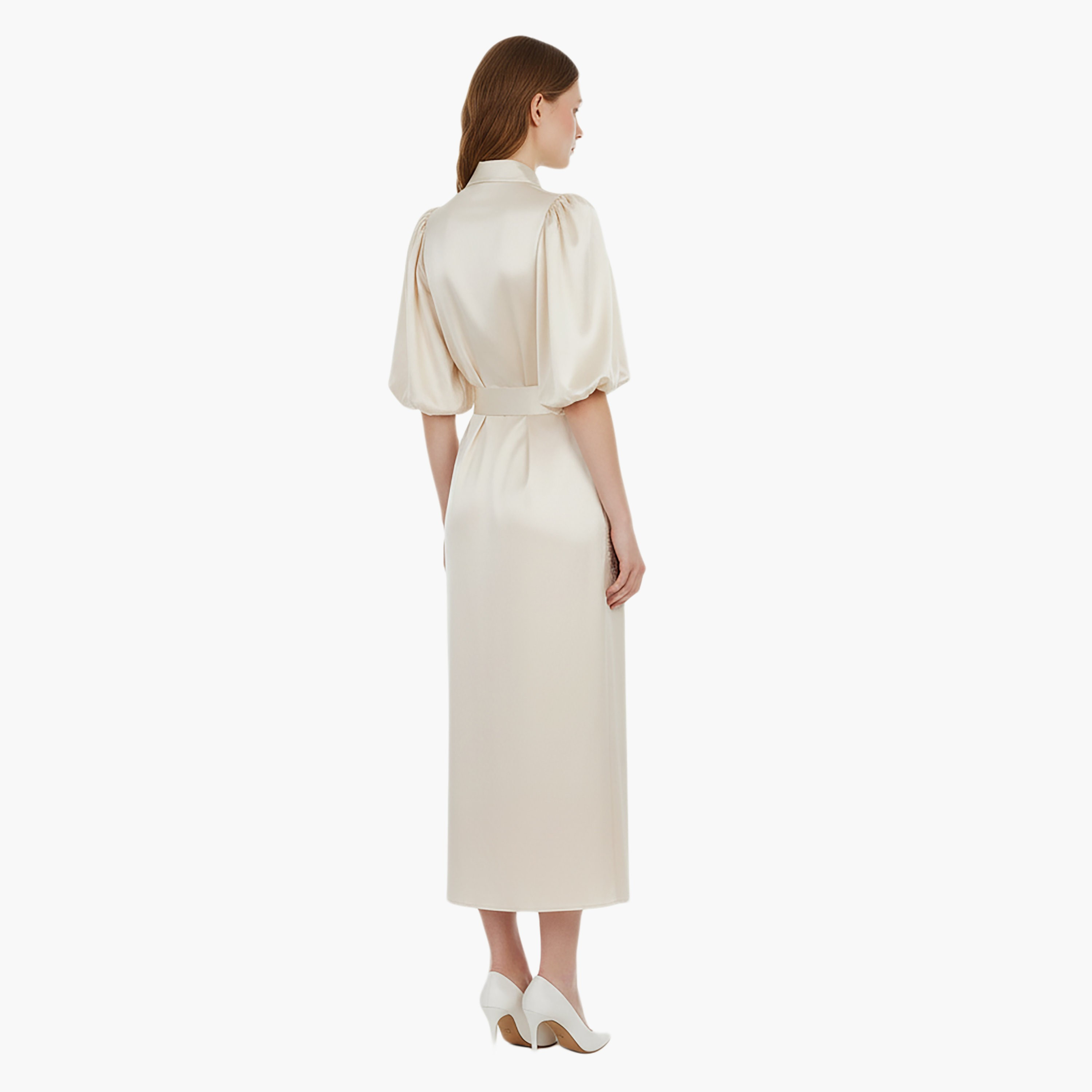 فستان ماكسي نسائي كريمي بأكمام منفوخة وياقة من الخرز من نوكترن-women-clothing-dresses-image-3