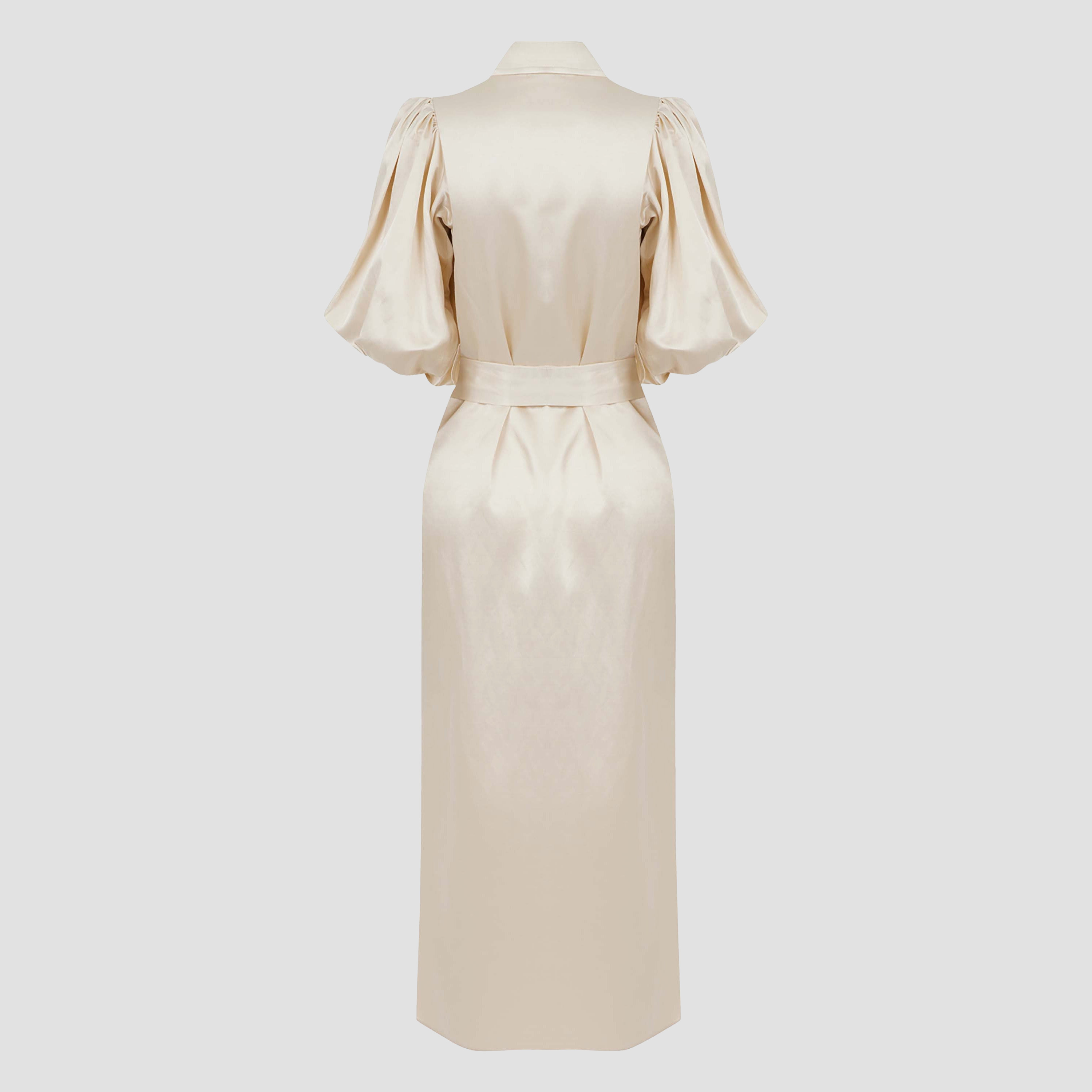 فستان ماكسي نسائي كريمي بأكمام منفوخة وياقة من الخرز من نوكترن-women-clothing-dresses-image-5