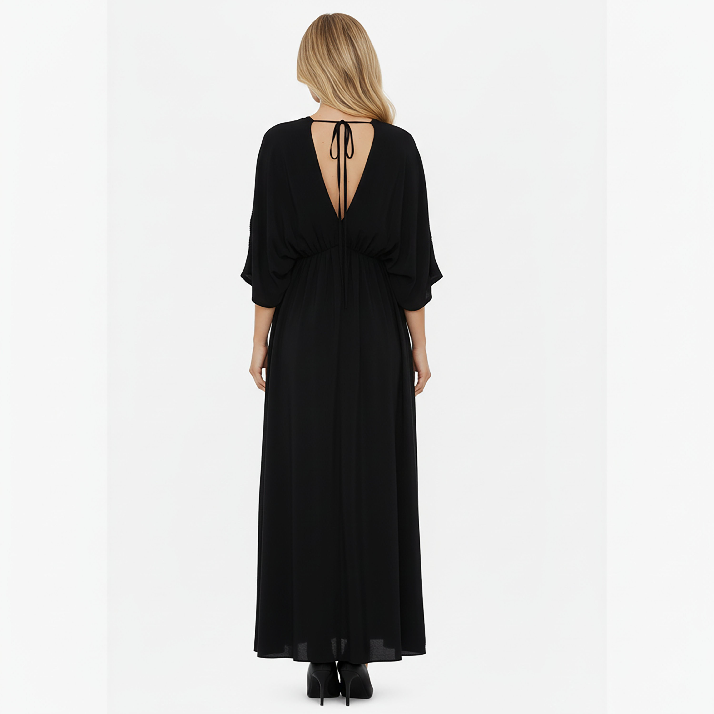 Nocturne Beaded & Ruched Balloon Sleeves Empire Women's Midi Dress-women-clothing-dresses-image-3