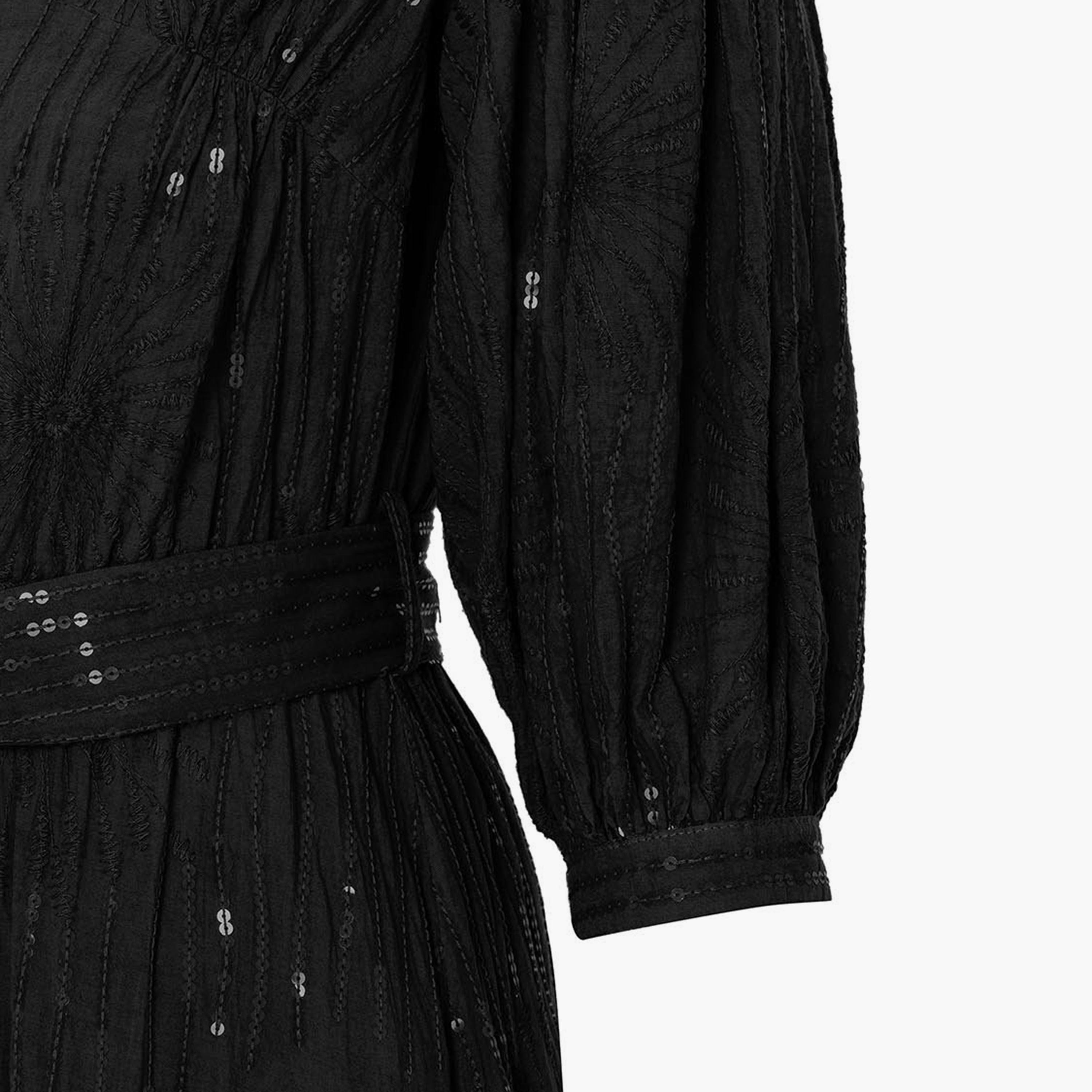 فستان سهرة نسائي متوسط ​​الطول بقميص بأكمام منفوخة وياقة مزينة بالترتر من نوكترن-women-clothing-dresses-image-4
