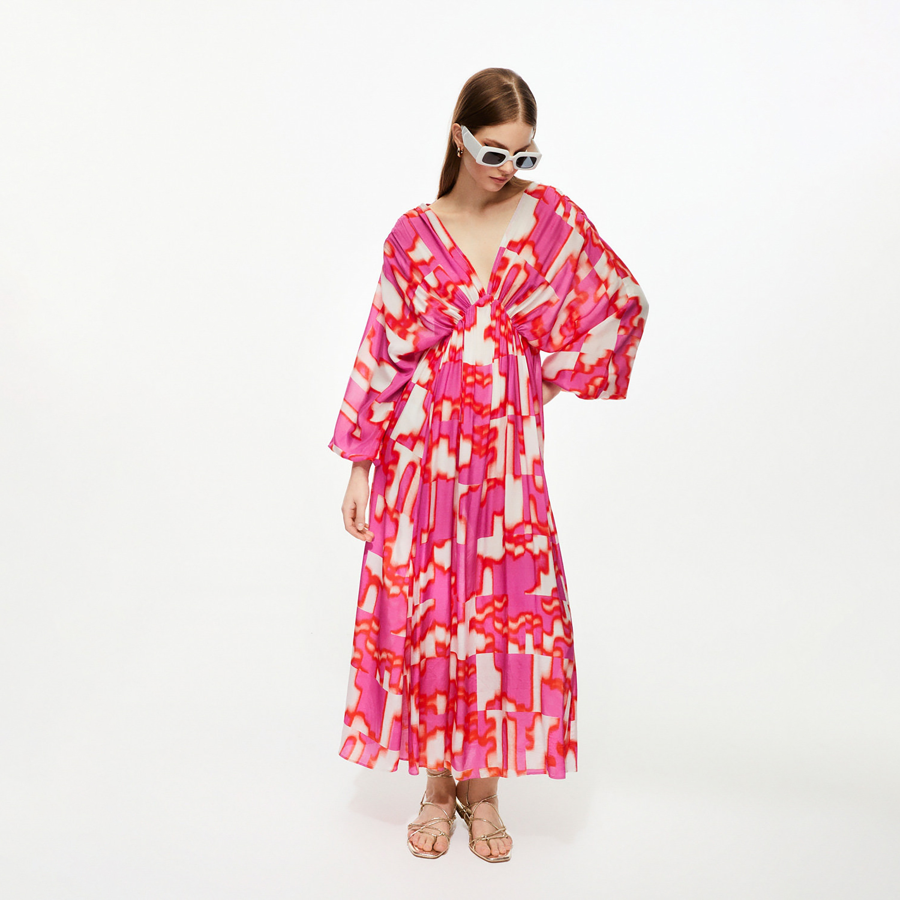 فستان ماكسي نسائي إمبراطوري بأكمام منفوخة تجريدية متعدد الألوان من نوكترن-women-clothing-dresses-image-1