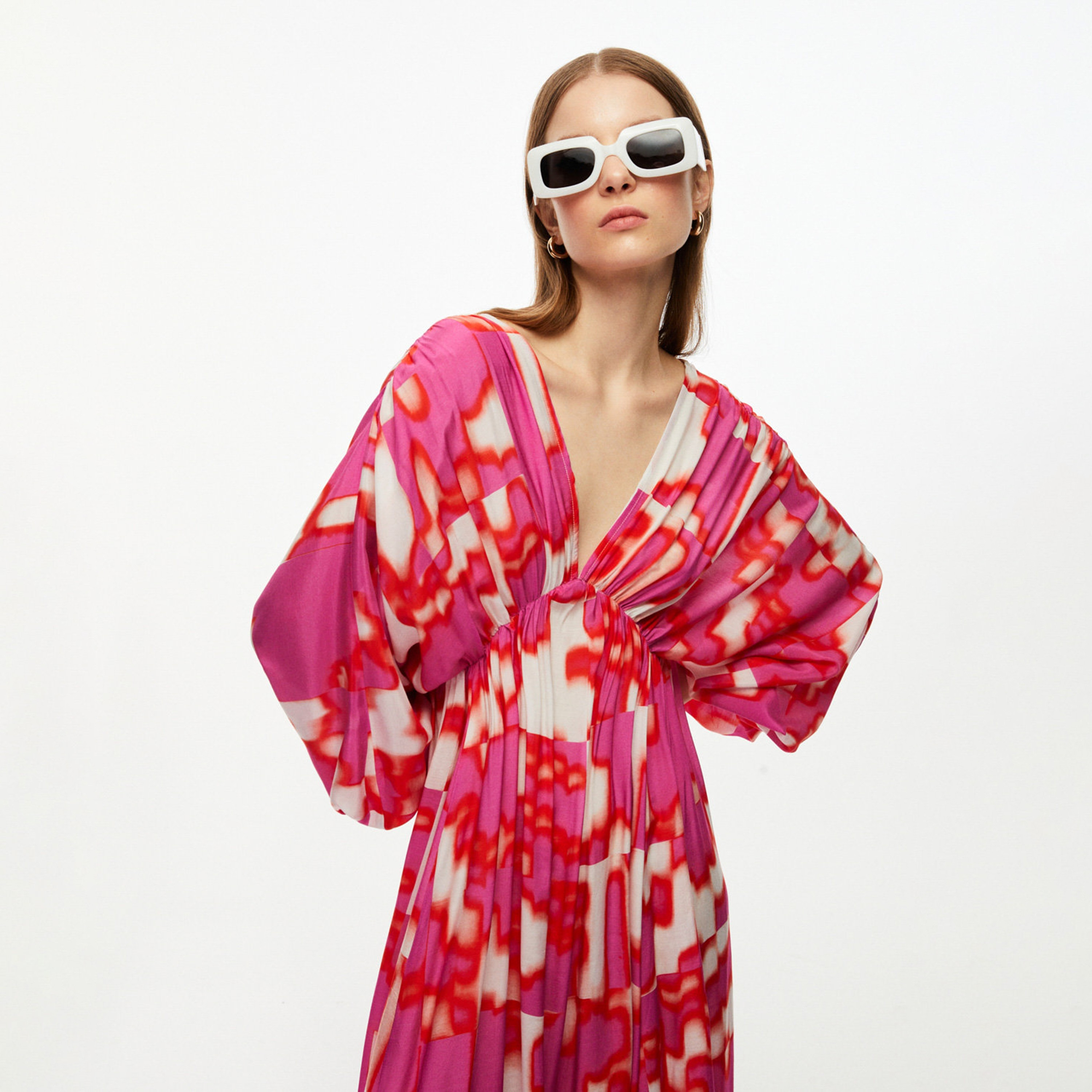 فستان ماكسي نسائي إمبراطوري بأكمام منفوخة تجريدية متعدد الألوان من نوكترن-women-clothing-dresses-image-2