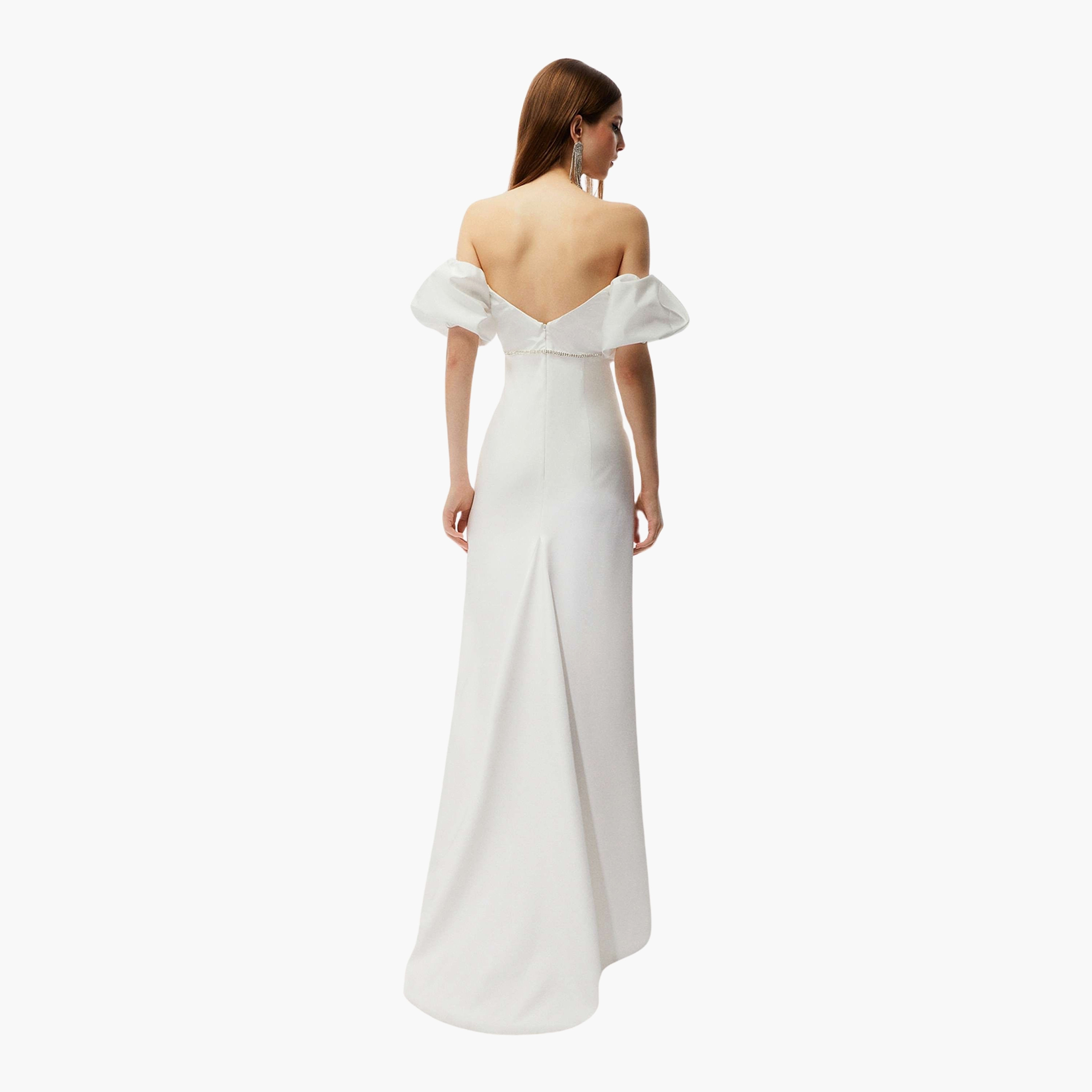 Nocturne Off-Shoulder Puff Sleeves Off-White Evening Women's Maxi Dress-women-clothing-dresses-image-2