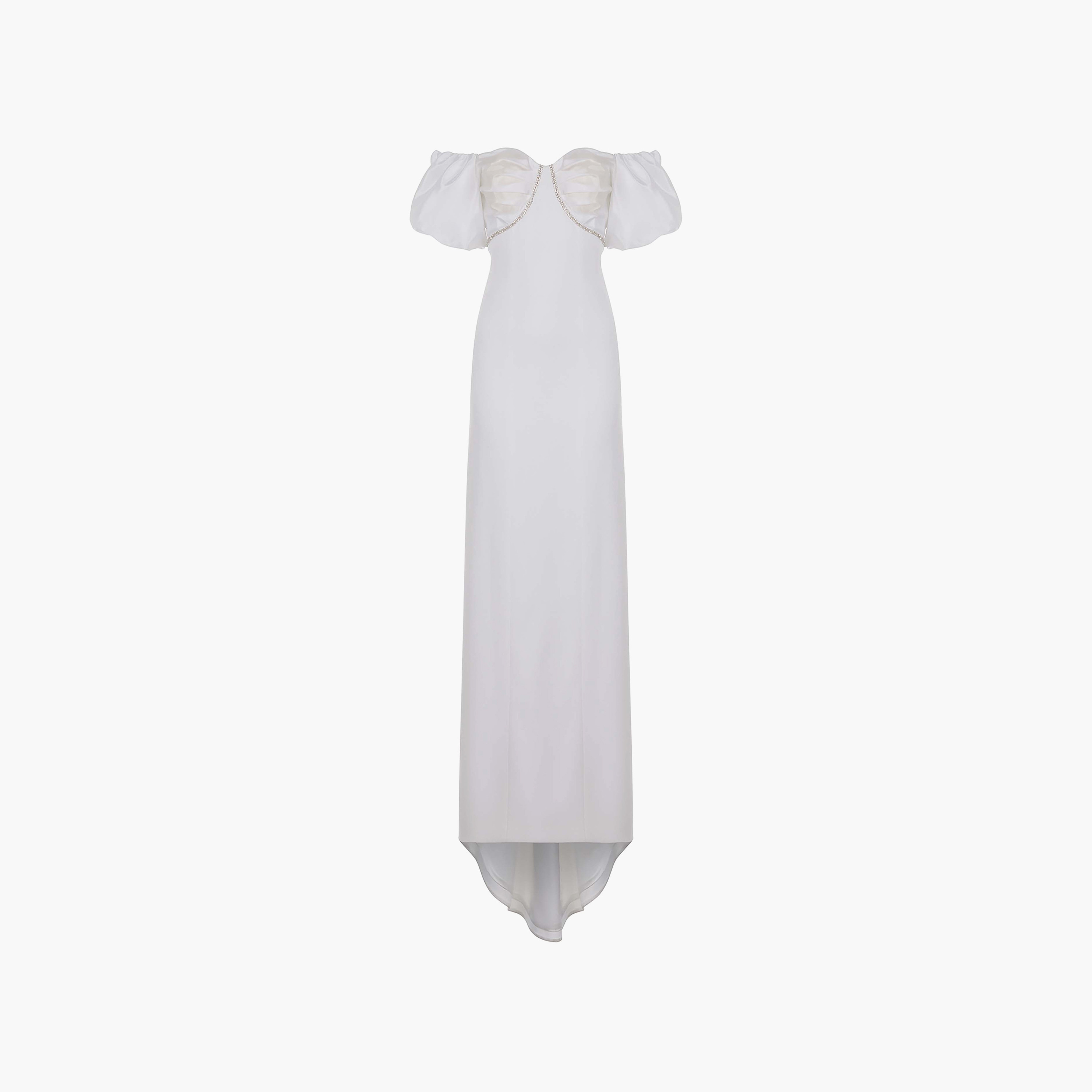 Nocturne Off-Shoulder Puff Sleeves Off-White Evening Women's Maxi Dress-women-clothing-dresses-image-5