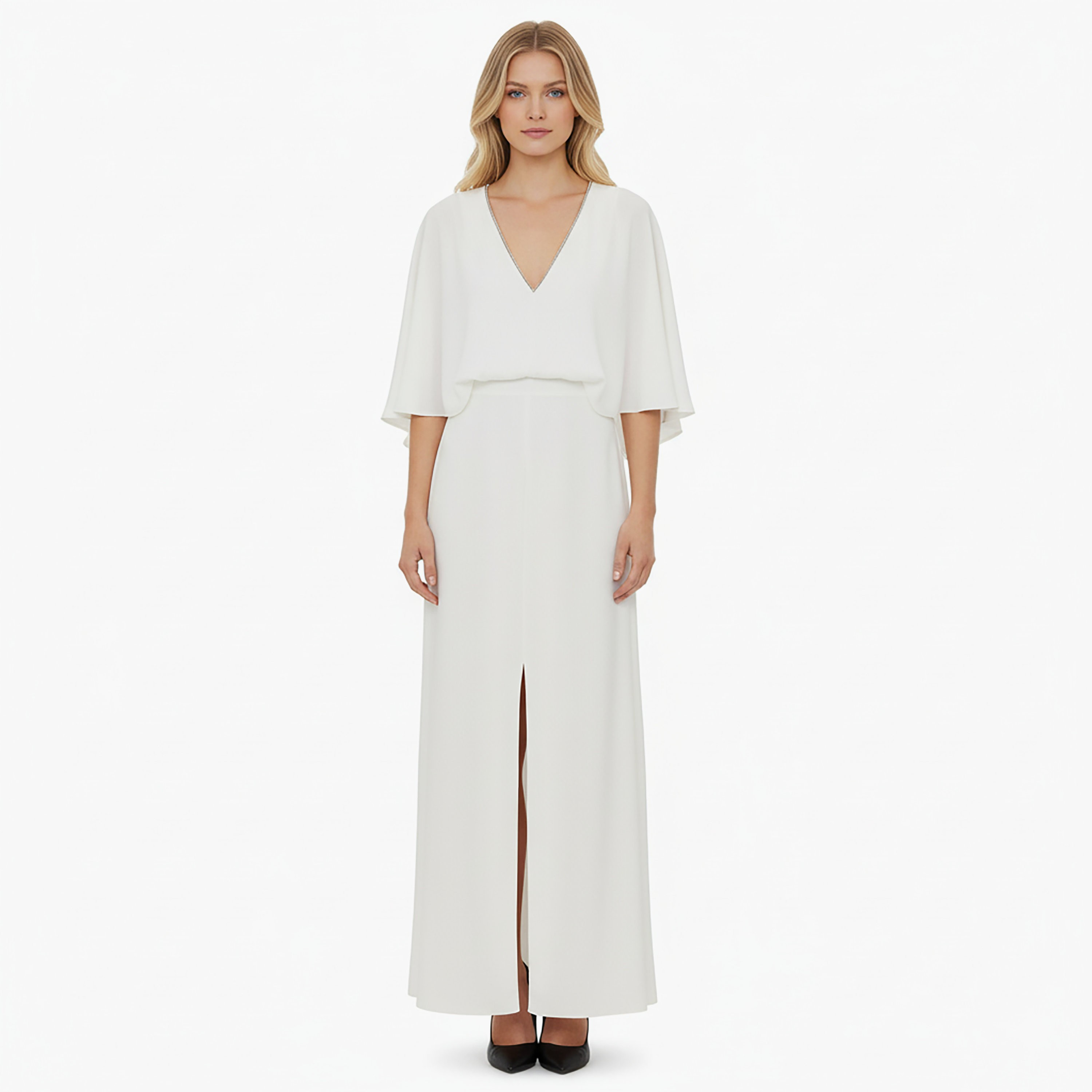 Nocturne Cape Sleeves Slit Women's Maxi Dress-women-clothing-dresses-image-1