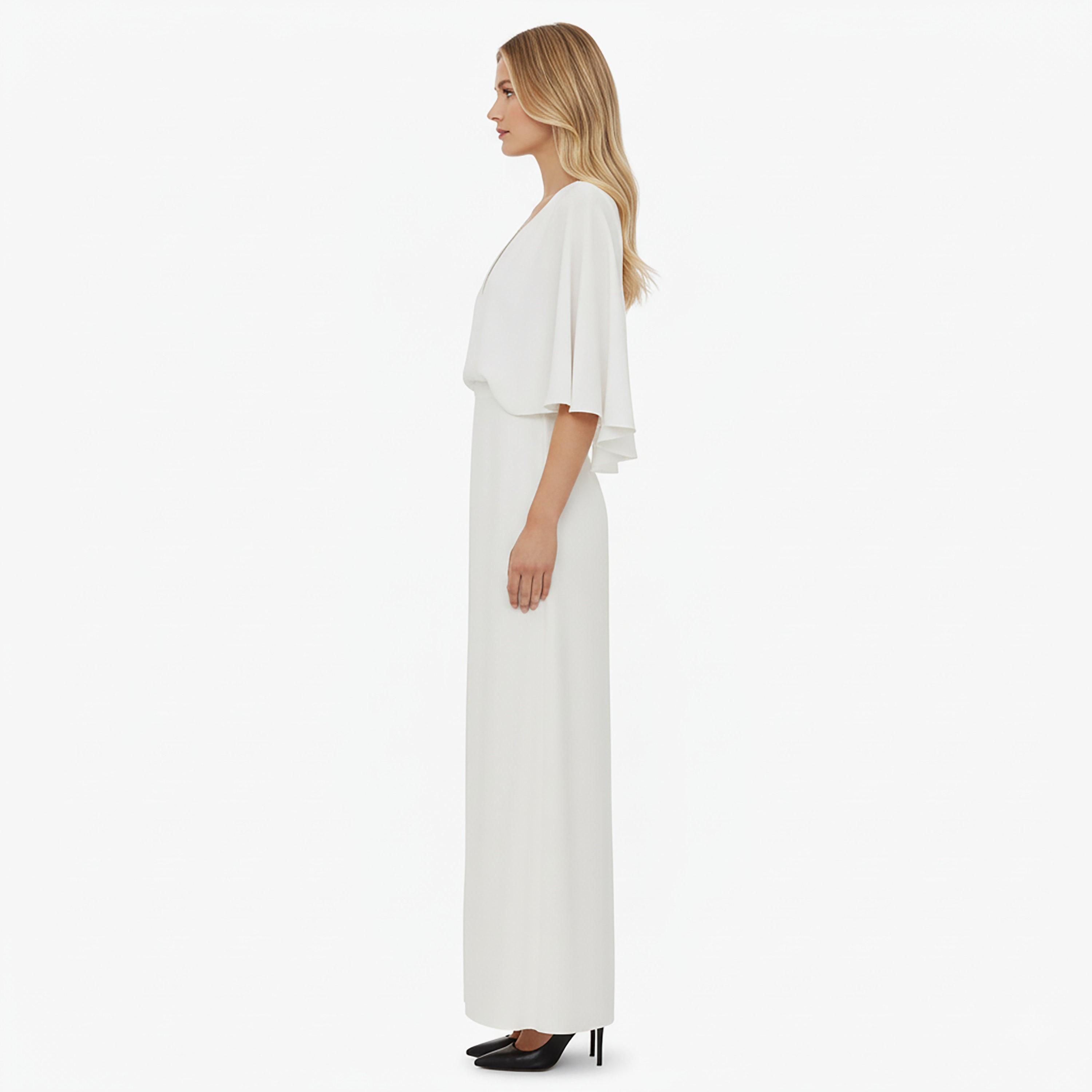 Nocturne Cape Sleeves Slit Women's Maxi Dress-women-clothing-dresses-image-2