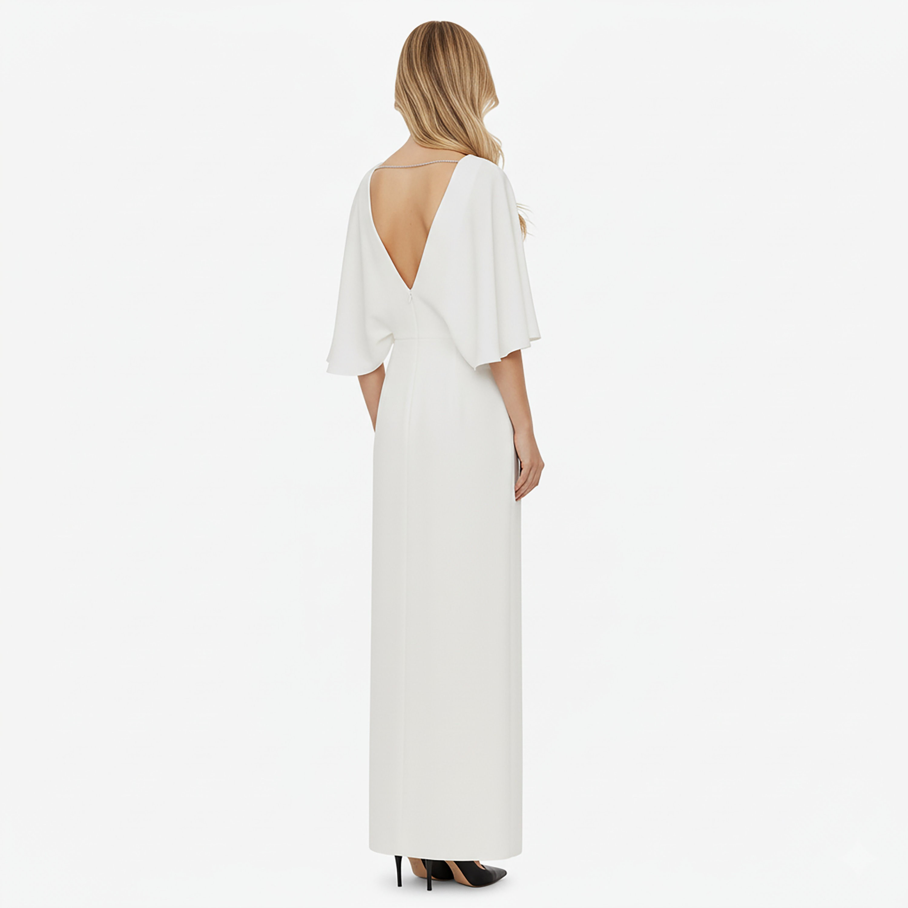 Nocturne Cape Sleeves Slit Women's Maxi Dress-women-clothing-dresses-image-3