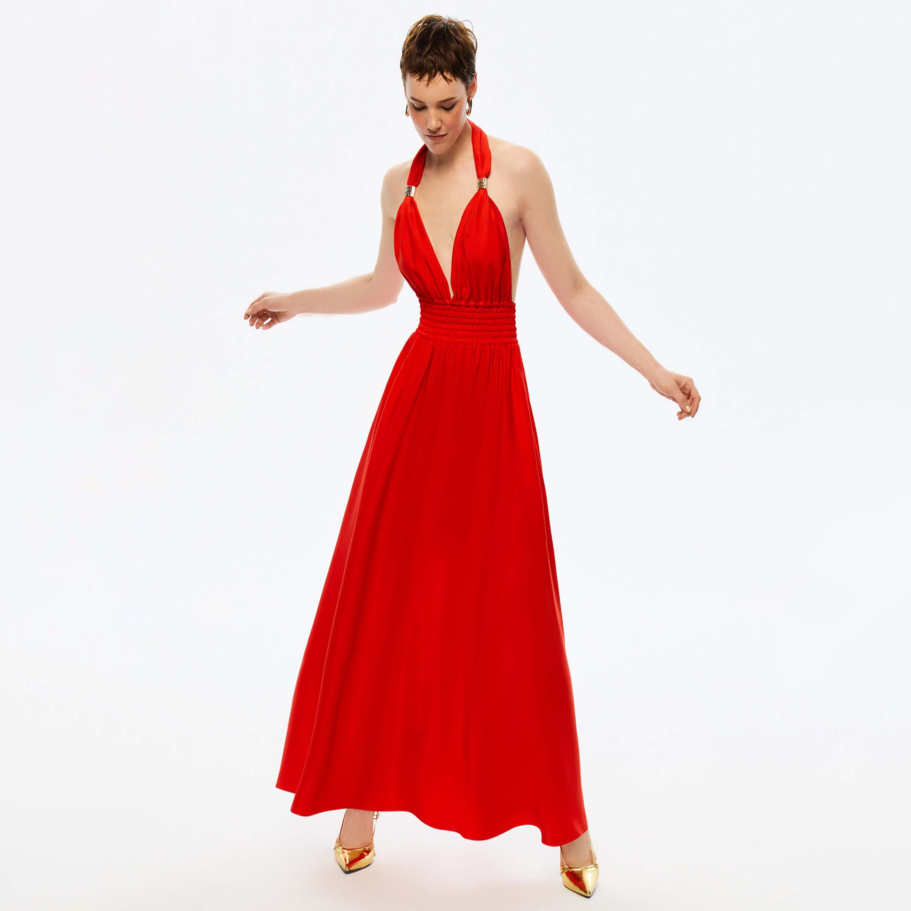 فستان ماكسي نسائي أحمر إمبراطوري بياقة منفوخة من نوكترن-women-clothing-dresses-image-2