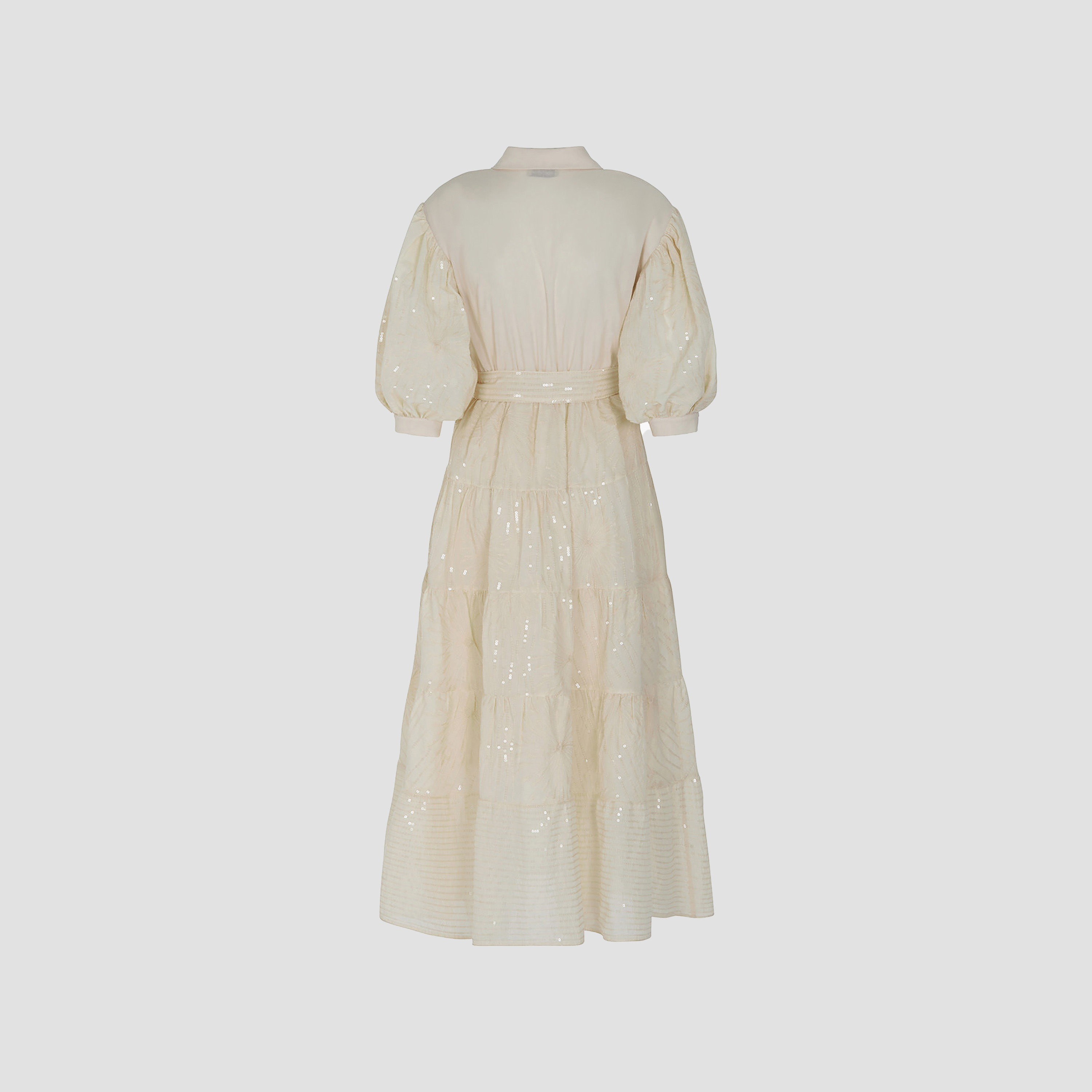 فستان سهرة نسائي متوسط ​​الطول بقميص بأكمام منفوخة وياقة مزينة بالترتر من نوكترن-women-clothing-dresses-image-5