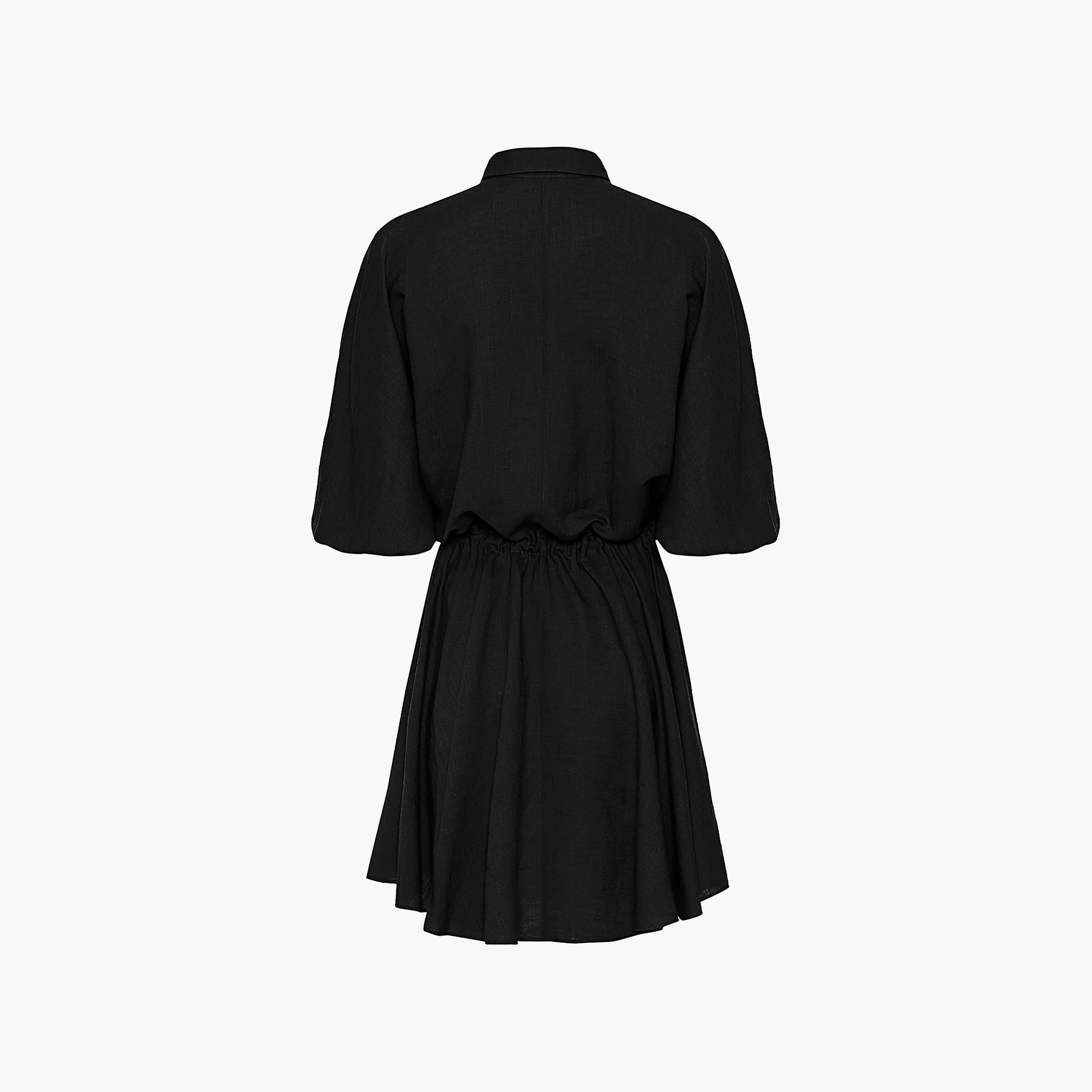 قميص بأكمام منفوخة وياقة مدببة وفستان قصير أسود للنساء من نوكتيرن-women-clothing-dresses-image-5