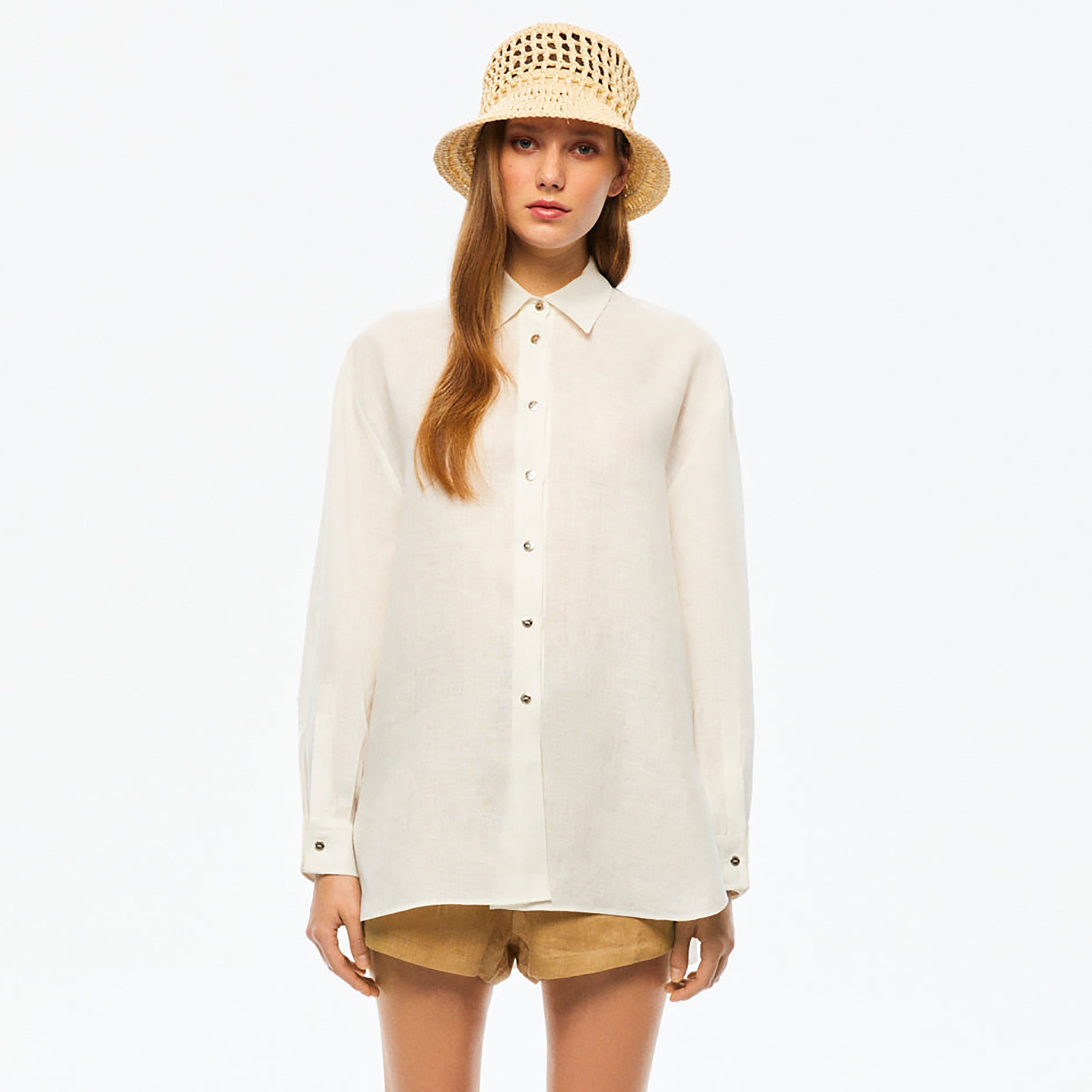 Nocturne Linen Collared Women's Shirt-women-clothing-shirtsandblouses-shirts-image-1