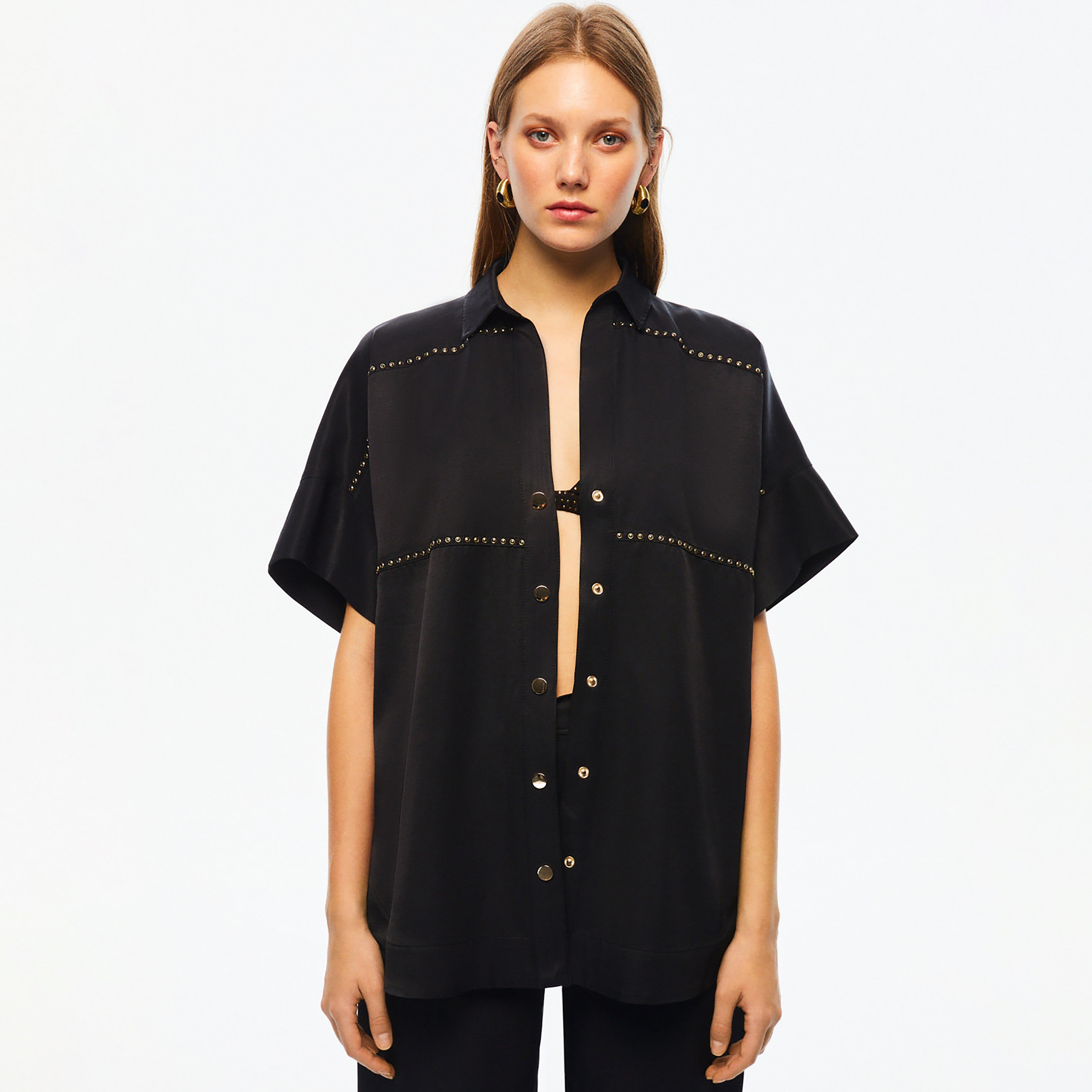 Nocturne Collared Black Women's Shirt-women-clothing-shirtsandblouses-shirts-image-1