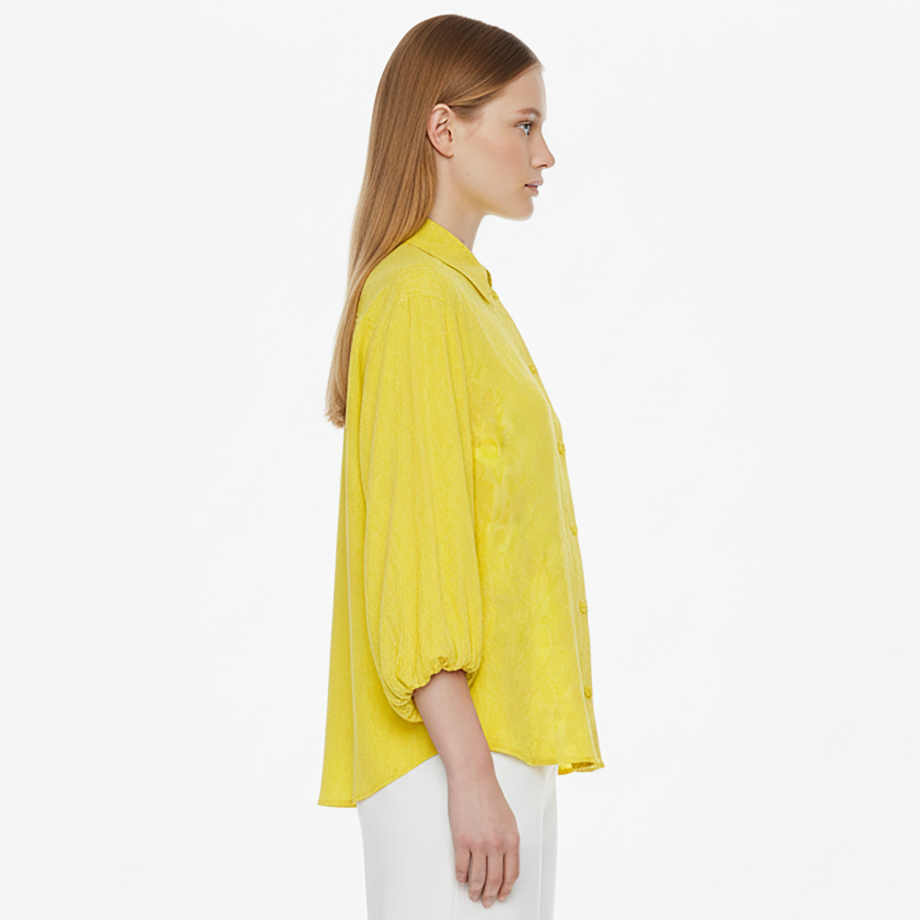 قميص نسائي أصفر من جاكار بياقة وأكمام منفوخة من نوكترن-women-clothing-shirtsandblouses-shirts-image-3