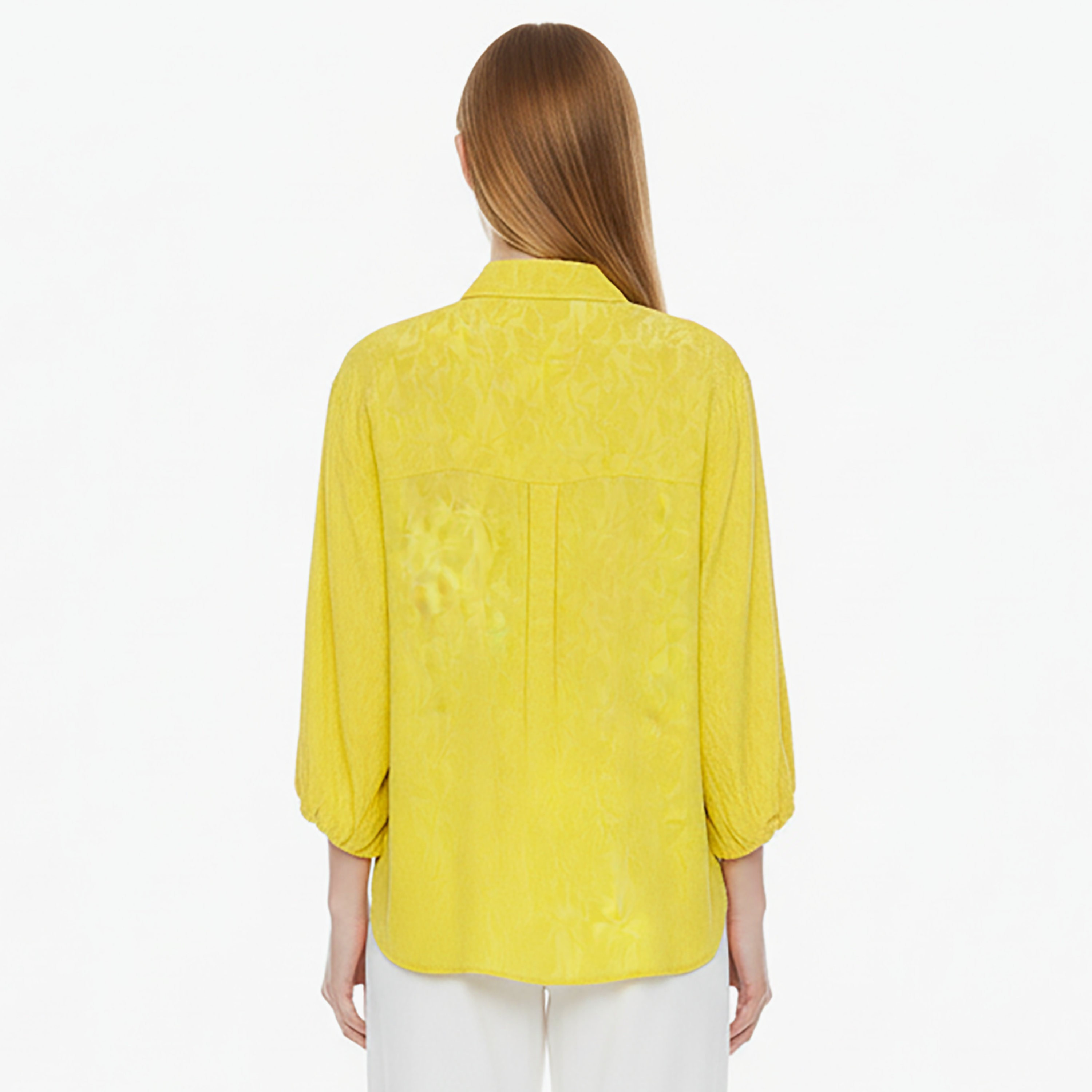 قميص نسائي أصفر من جاكار بياقة وأكمام منفوخة من نوكترن-women-clothing-shirtsandblouses-shirts-image-4