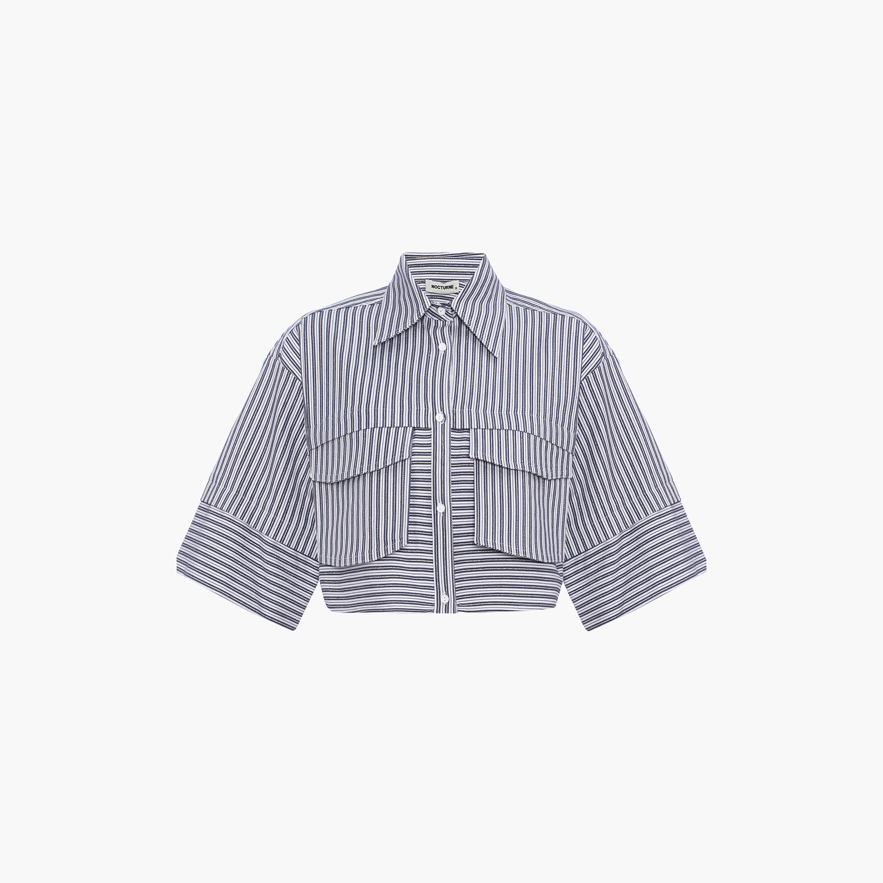 Nocturne Stripes Collared Multicolour Women's Cropped Shirt-women-clothing-shirtsandblouses-shirts-image-1