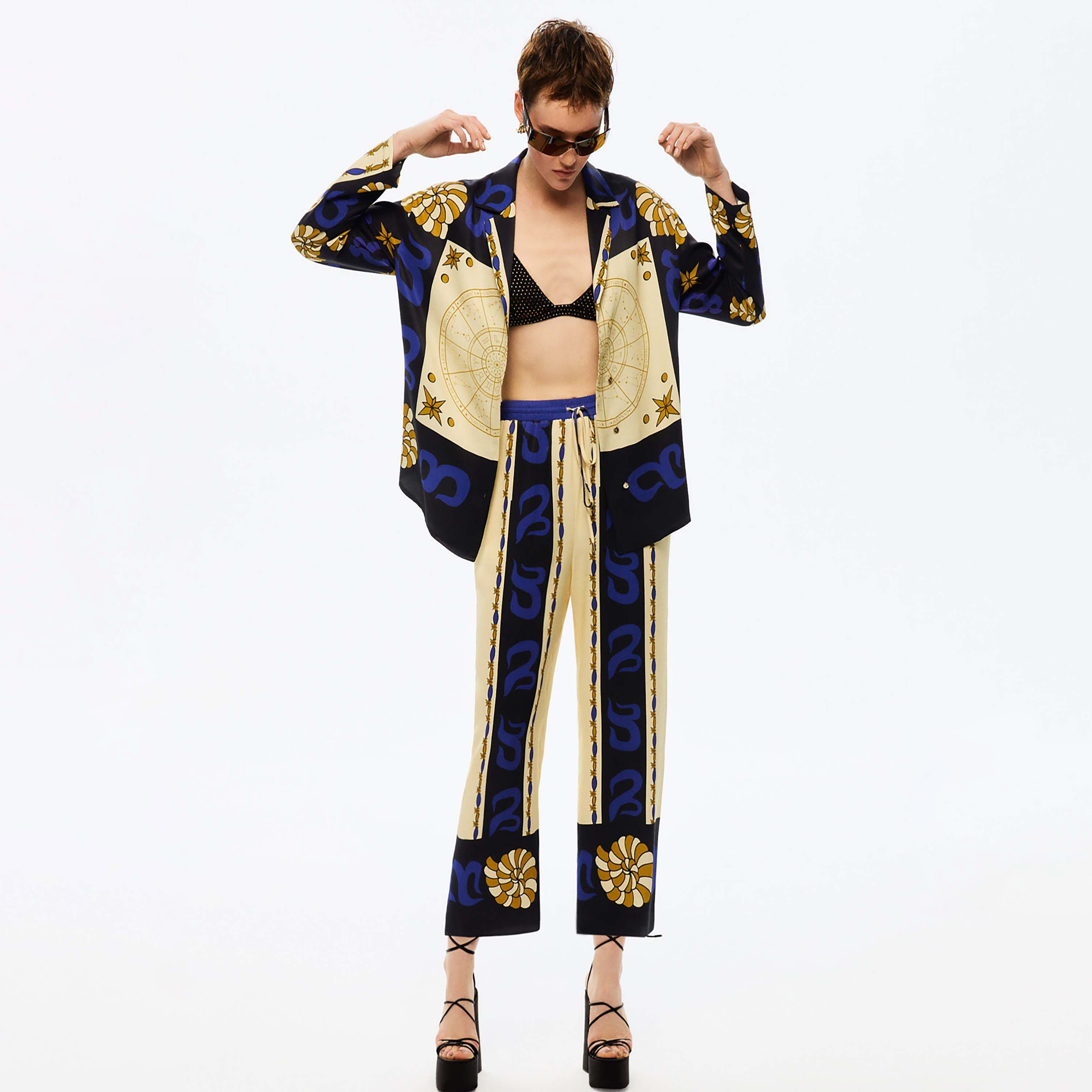 Nocturne Multicolour Cuffed Wide Leg Women's Trousers-women-clothing-bottoms-trousers-image-2
