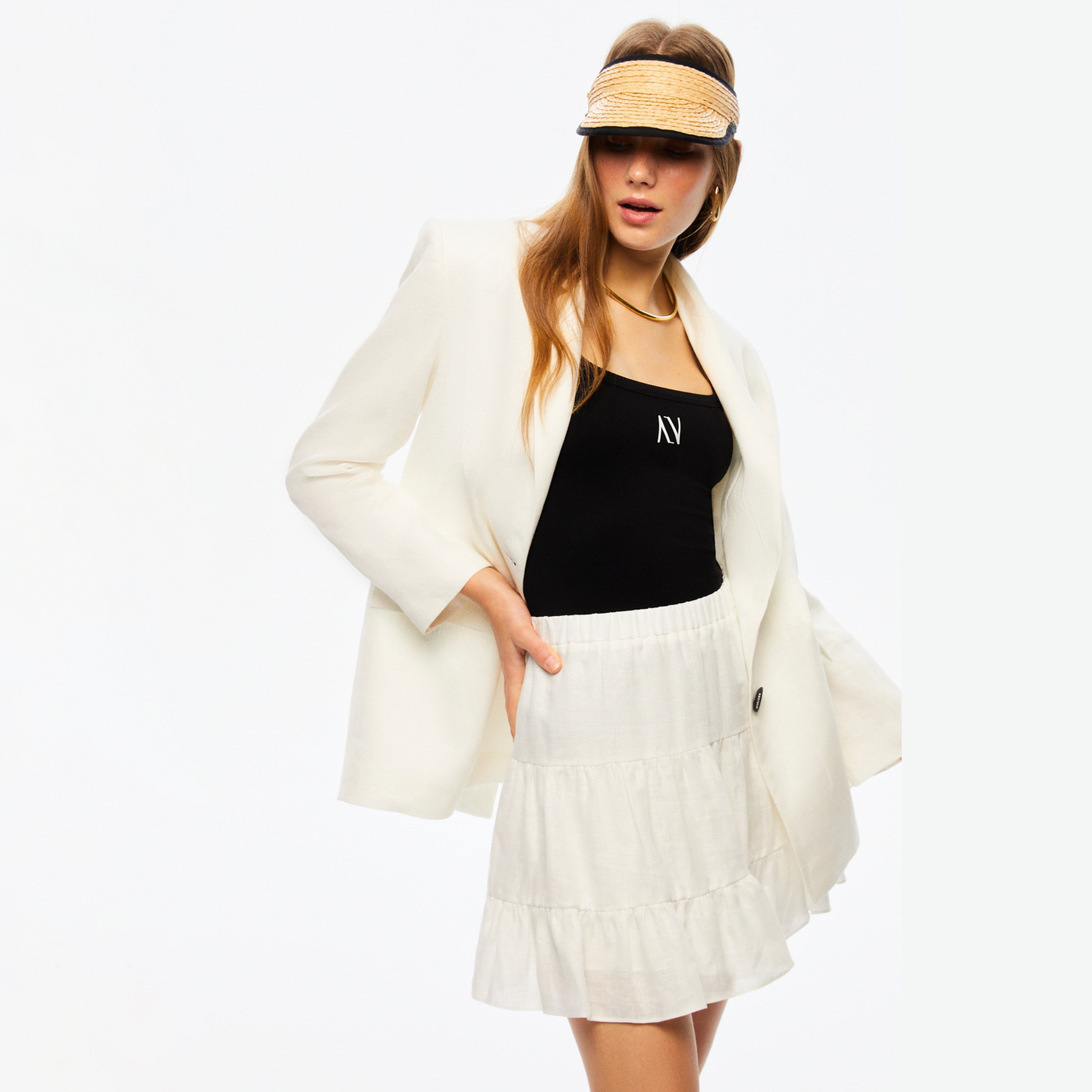 Nocturne Notch Collar White Women's Blazer-women-clothing-coatsandjackets-blazers-image-2
