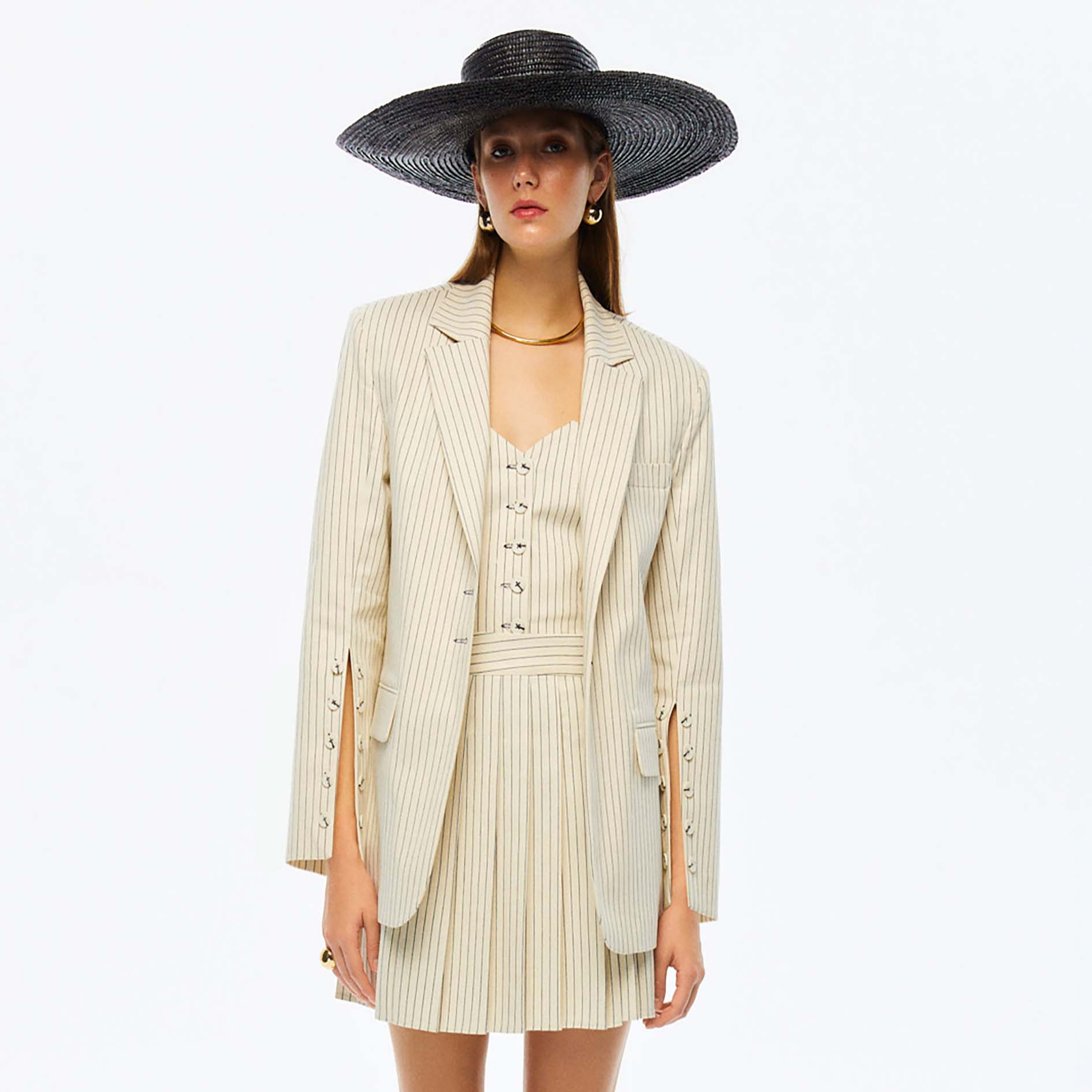 Nocturne Striped Lapel Collar Multicolour Women's Single Breasted Blazer-women-clothing-coatsandjackets-blazers-image-1