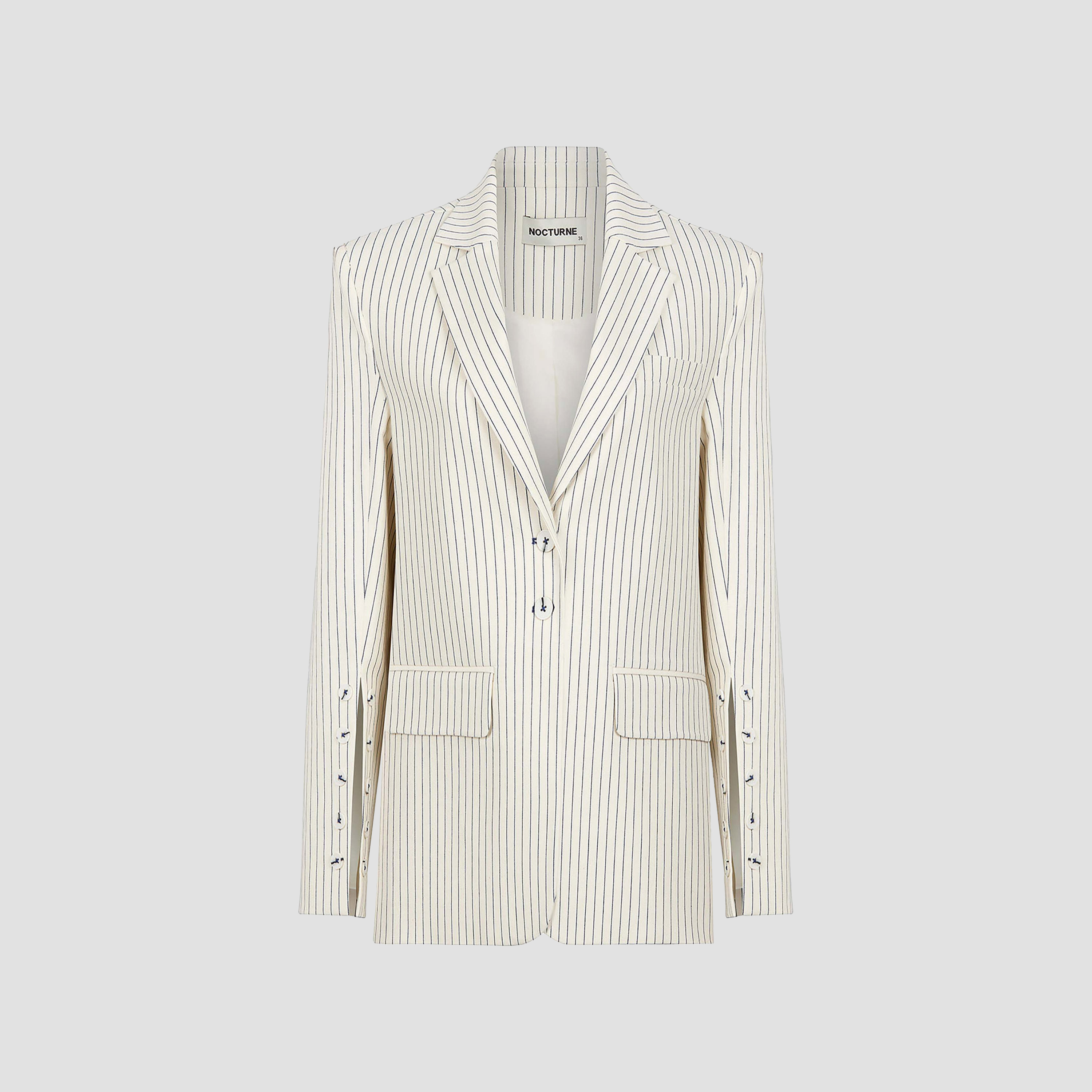 بليزر نسائي متعدد الألوان، بصف واحد من الأزرار، بياقة مخططة من نوكترن-women-clothing-coatsandjackets-blazers-image-4
