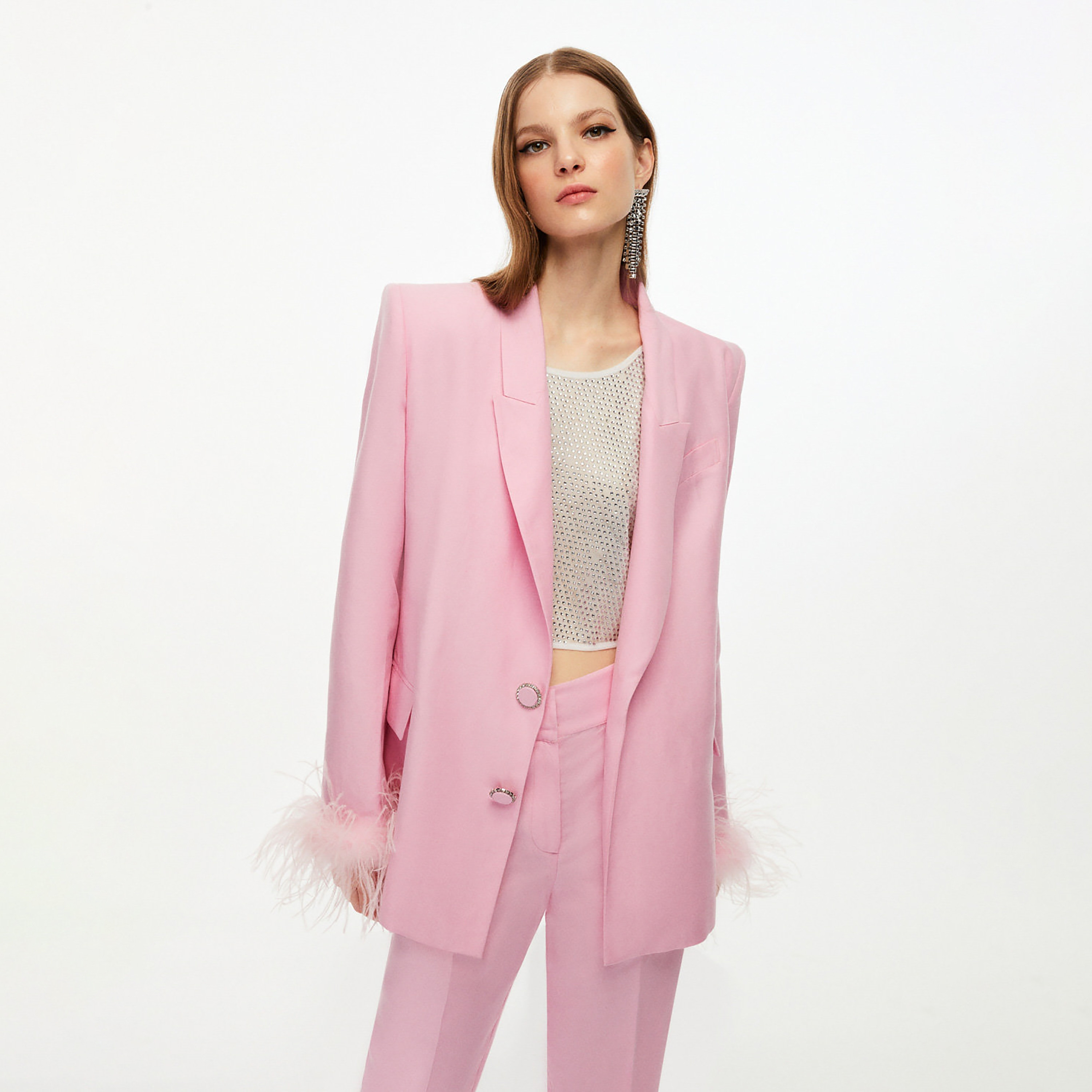 Nocturne Lapel Collar Pink Women's Single Breasted Blazer-women-clothing-coatsandjackets-blazers-image-1