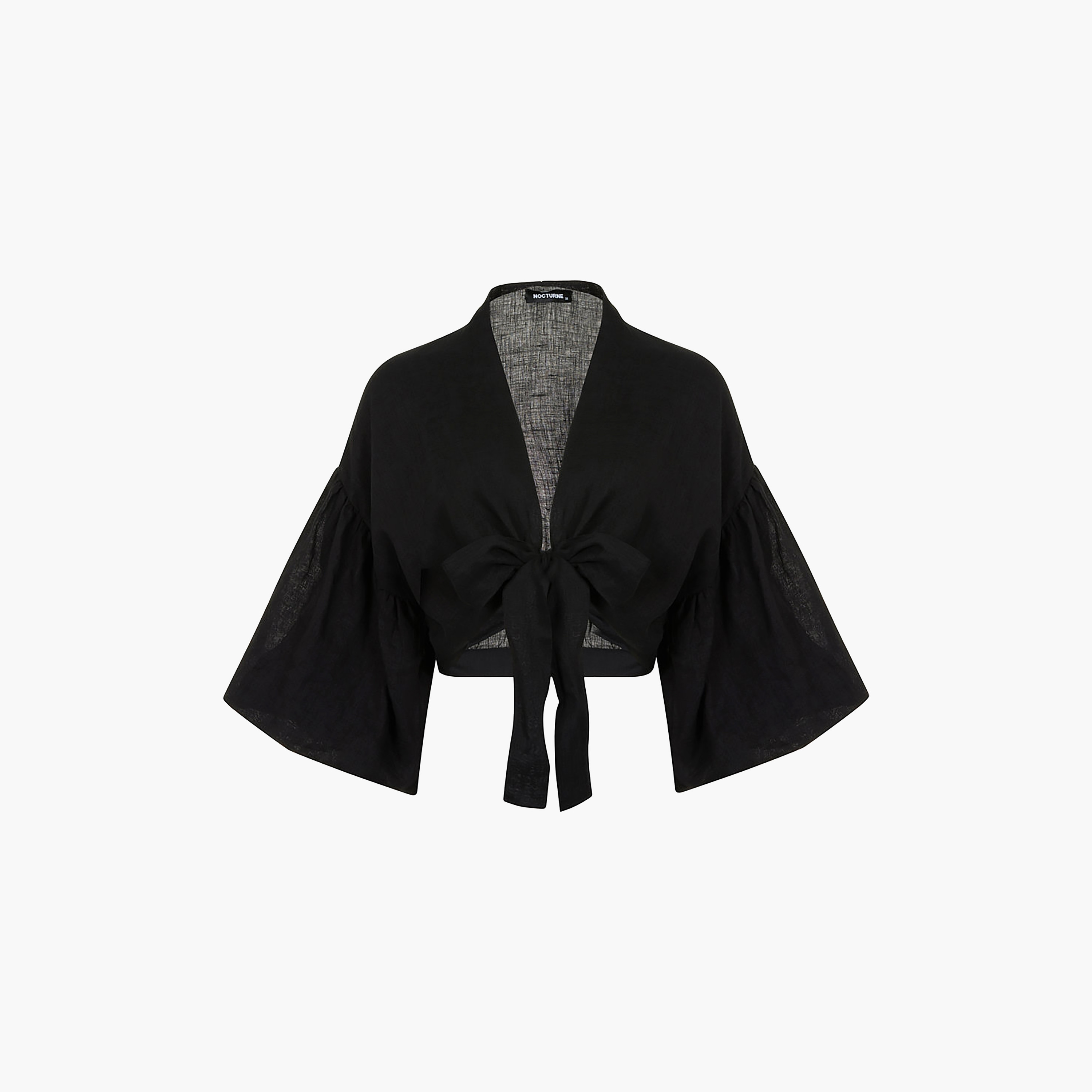بلوزة قصيرة سوداء من الكتان بأكمام واسعة من نوكترن-women-clothing-shirtsandblouses-blouses-image-4