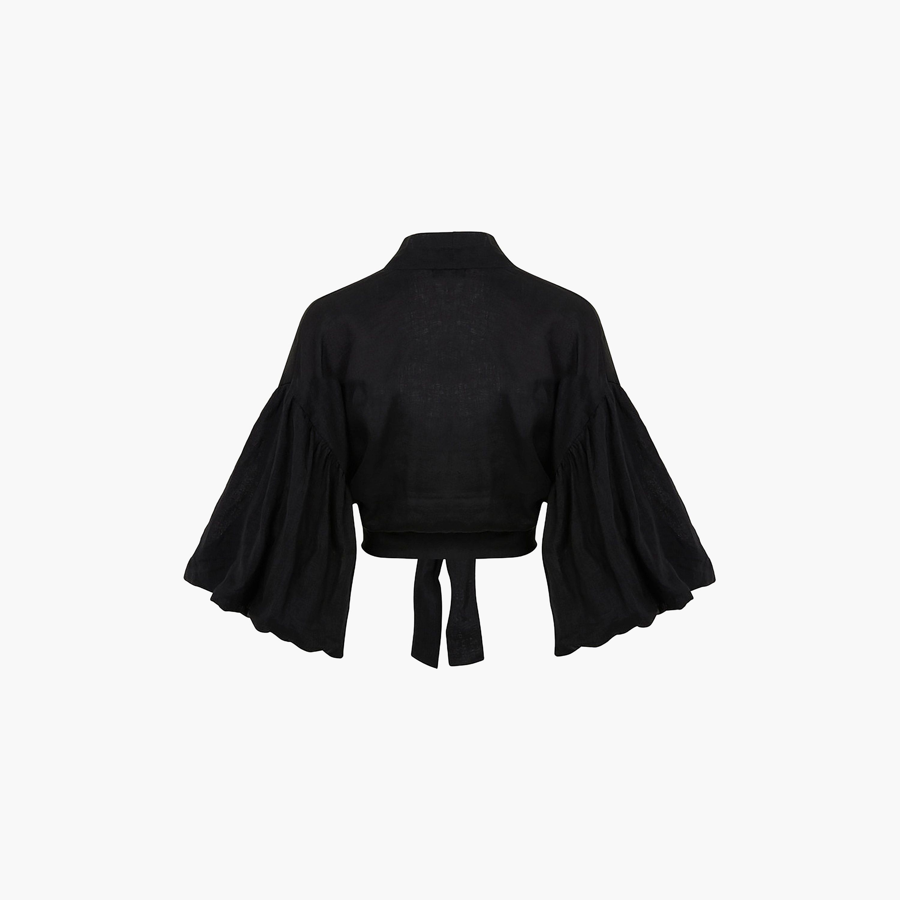 بلوزة قصيرة سوداء من الكتان بأكمام واسعة من نوكترن-women-clothing-shirtsandblouses-blouses-image-5