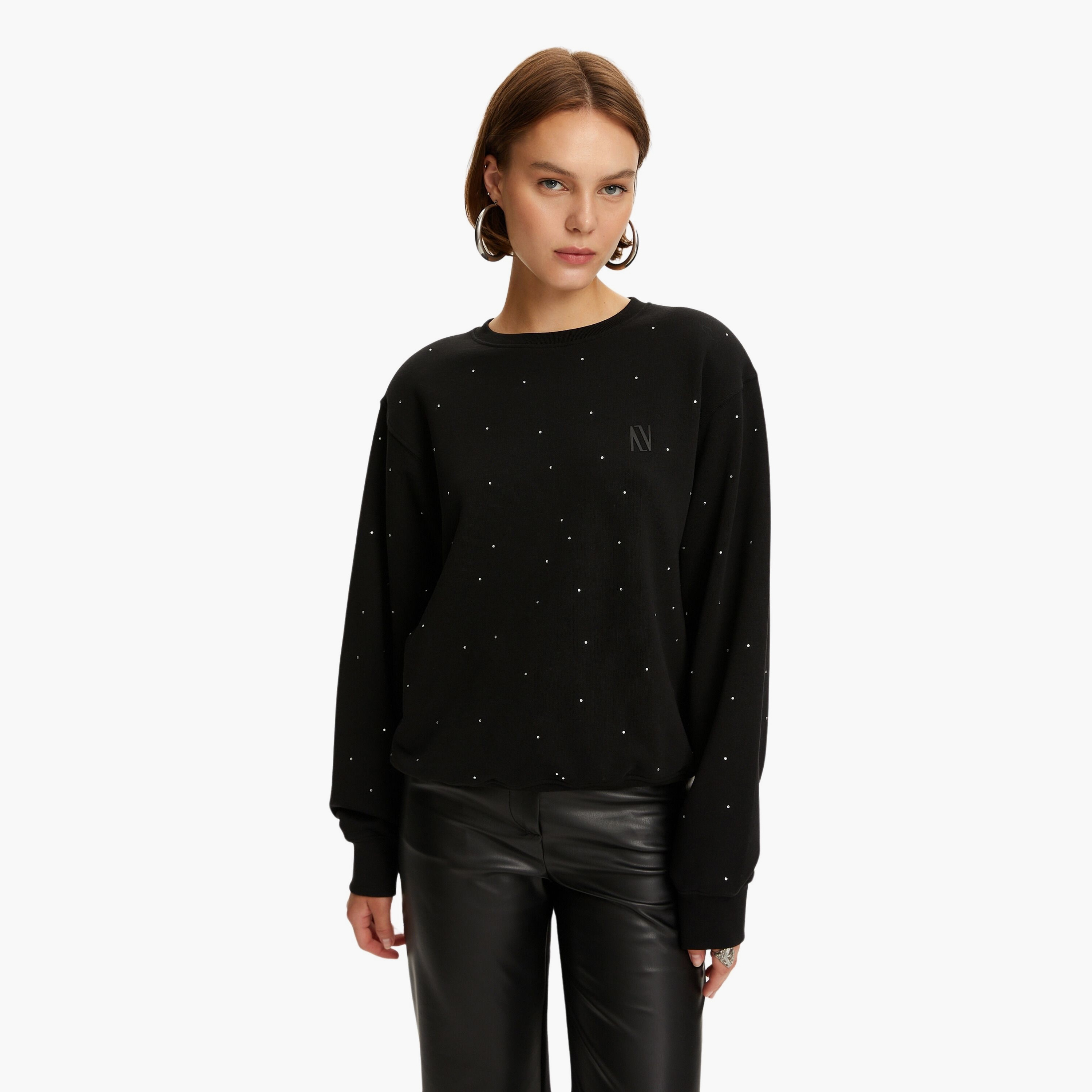 Nocturne Rhinestone Black Women's Sweatshirt-women-clothing-hoodiesandsweatshirts-sweatshirts-image-1