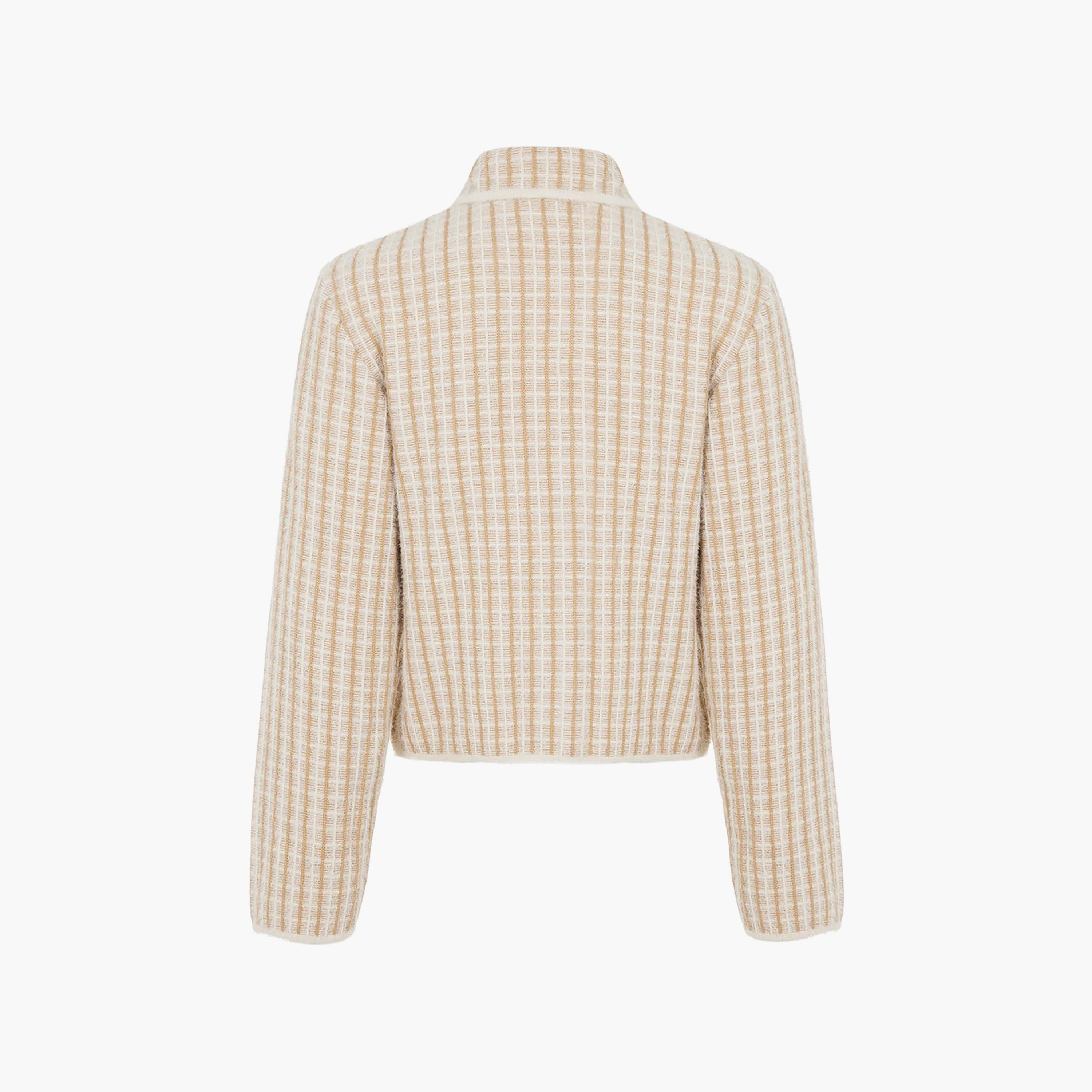 Nocturne Checked Collared Beige Women's Cardigan-women-winterwear-cardigansandjumpers-cardigans-image-5