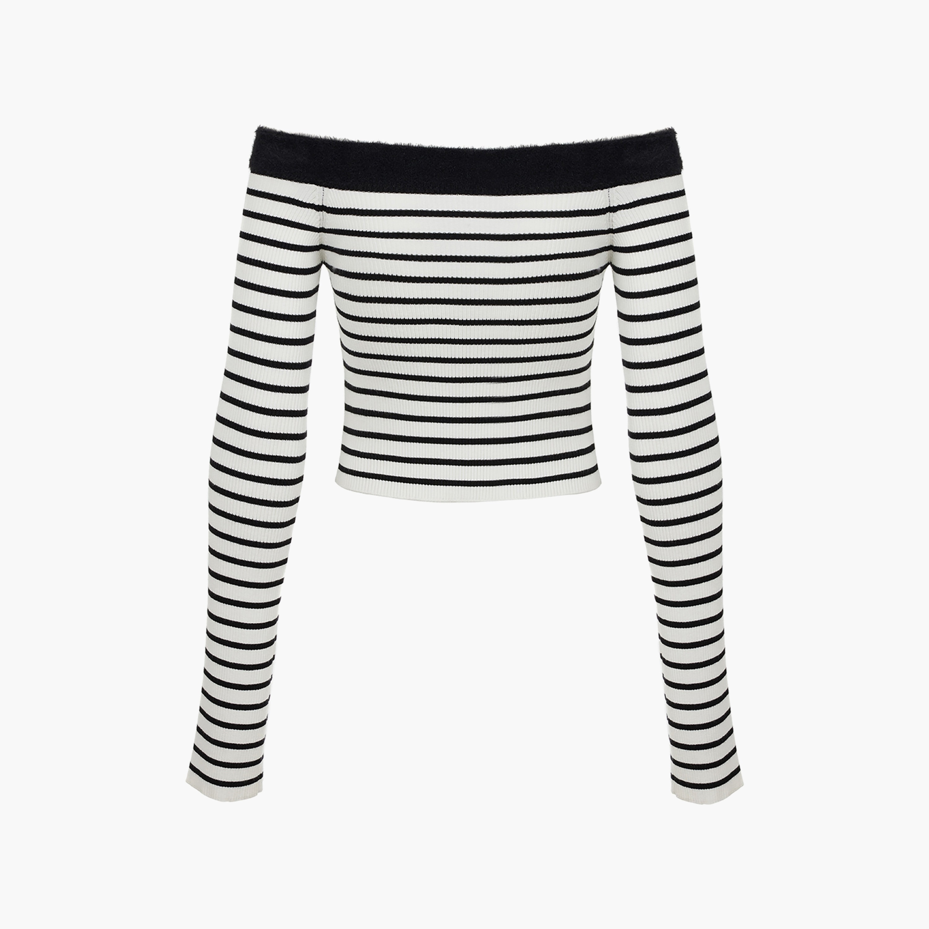Nocturne Stripes Off-shoulder White Women's Sweater-women-clothing-cardigansandjumpers-jumpers-image-1