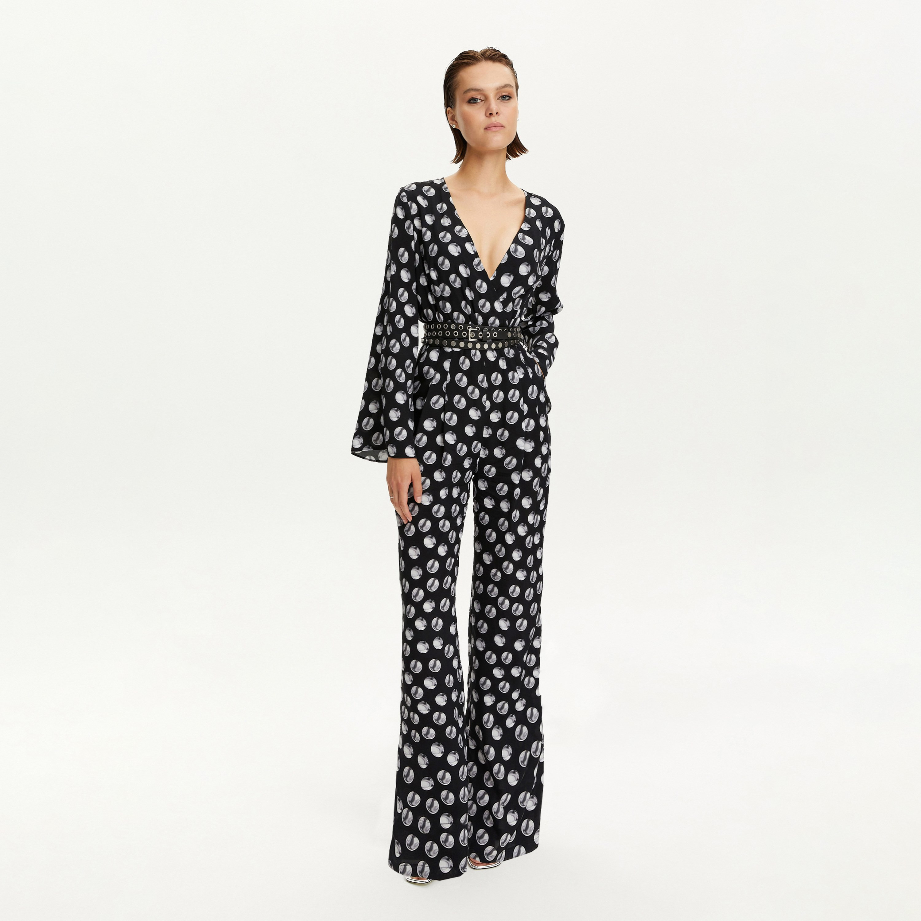 Nocturne Polka Dot Flared Sleeves Black Women's Jumpsuit-women-clothing-jumpsuits-image-1