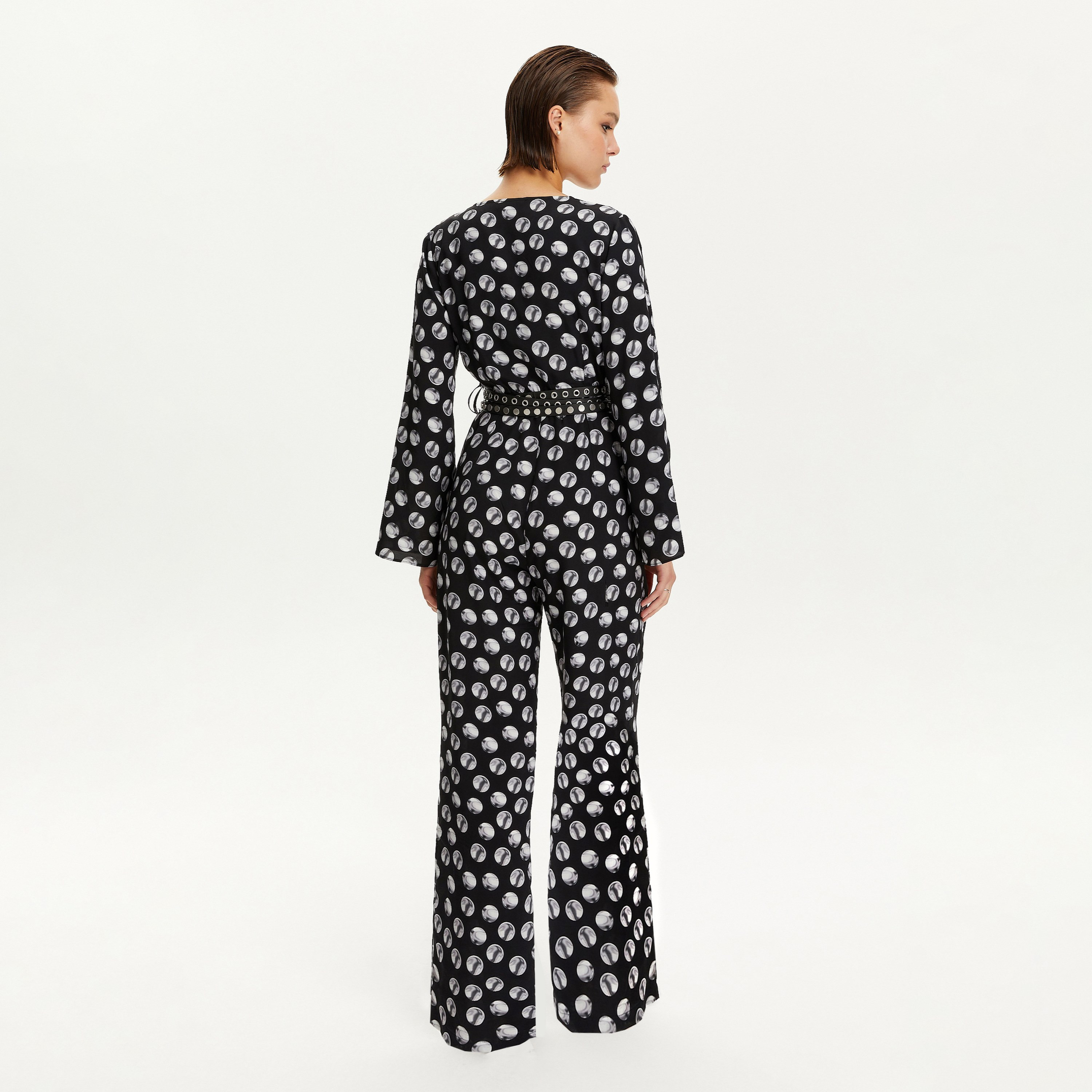 Nocturne Polka Dot Flared Sleeves Black Women's Jumpsuit-women-clothing-jumpsuits-image-3